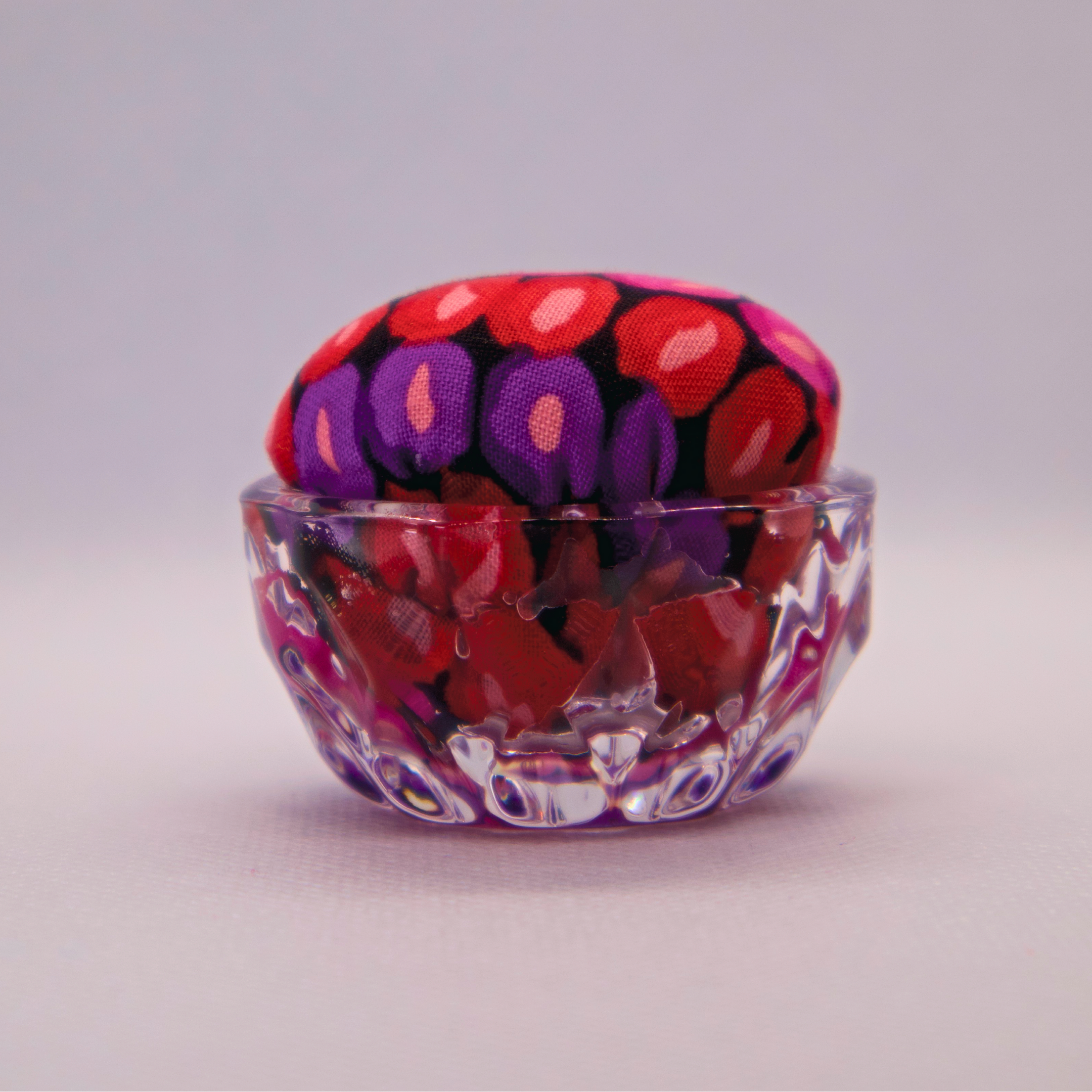 Kaffe Red/Orange/Yellow Pincushion in Clear Round