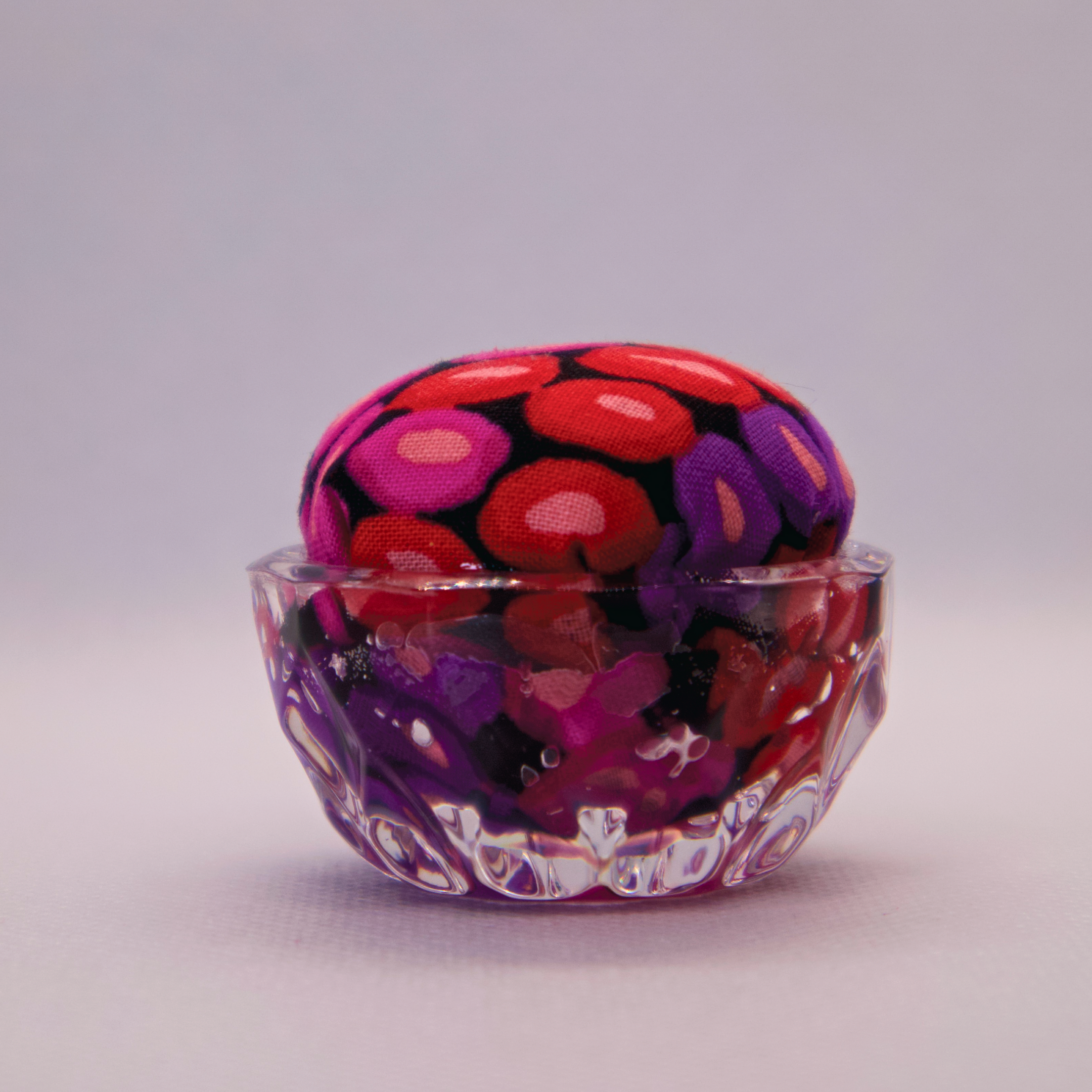 Kaffe Red/Orange/Yellow Pincushion in Clear Round