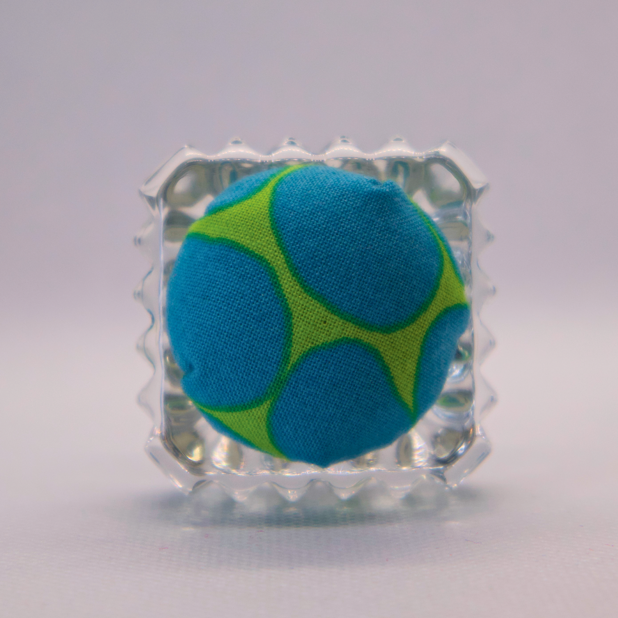 Jumble Blue/Green Dots Pincushion in Clear Square