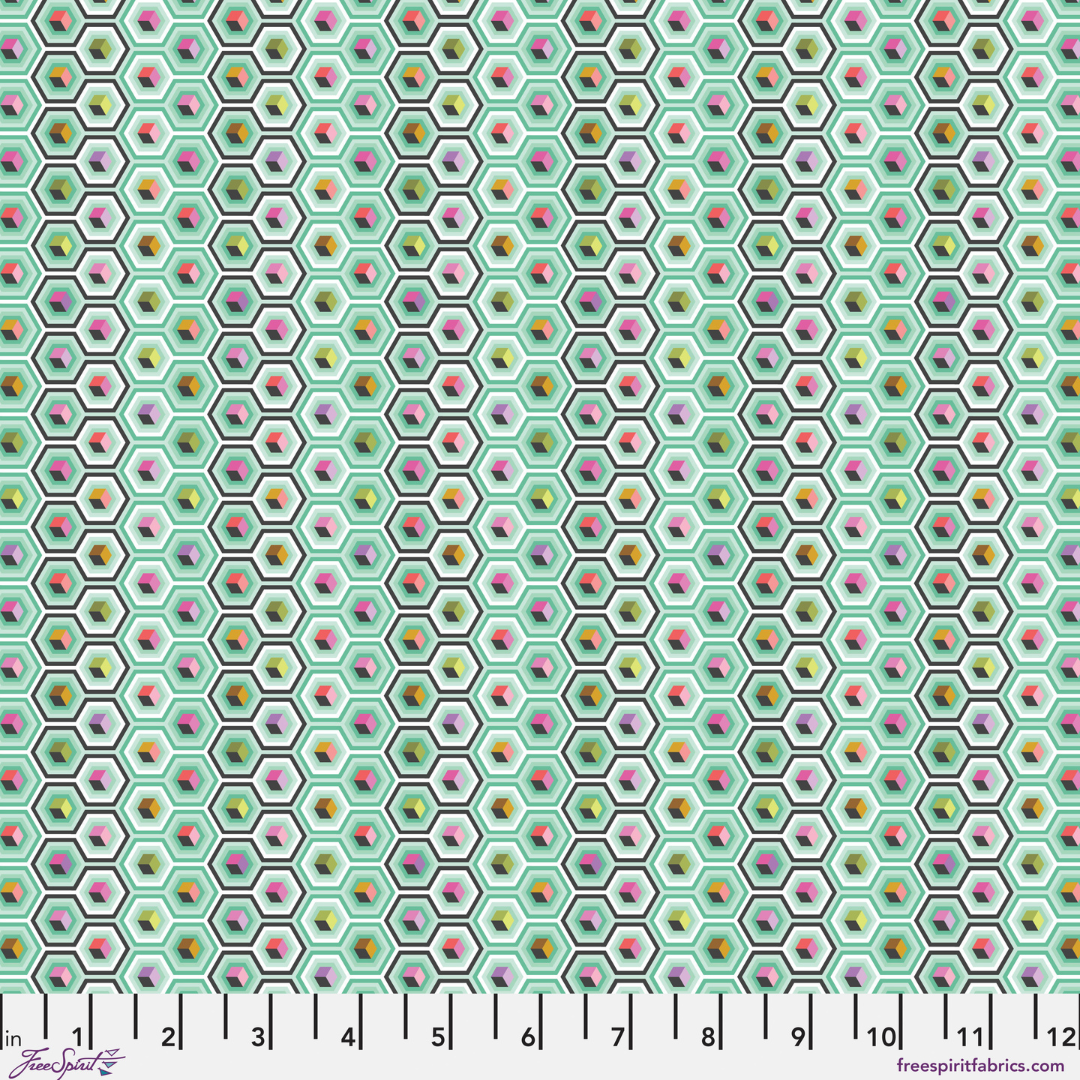 Hex Box in Sweetmint - Prince Charming Déjà Vu by Tula Pink - Half Yard Fabric {Preorder}
