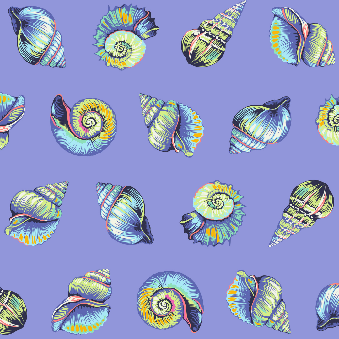 Colorful shell pattern on a purple background