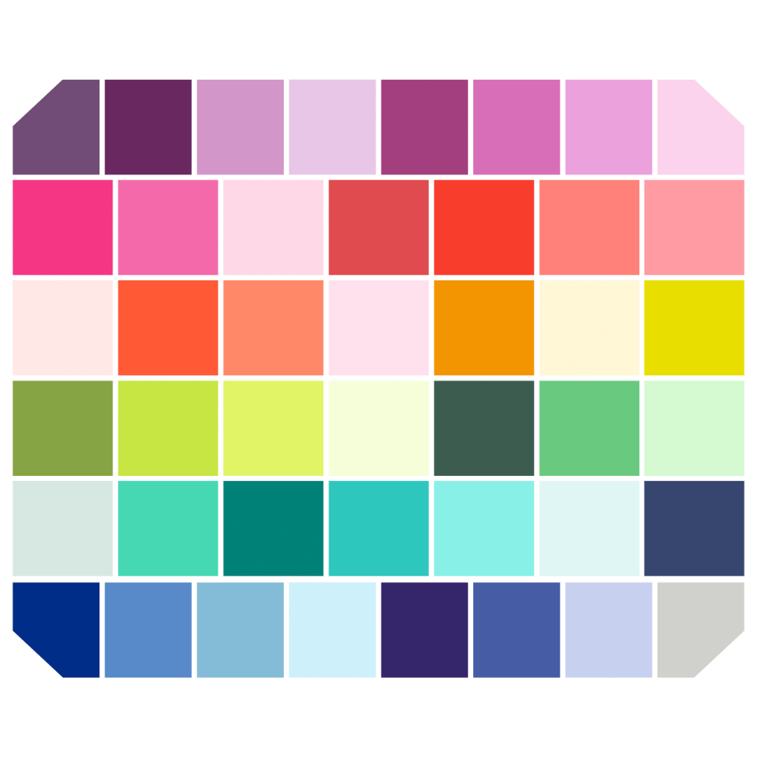 Color swatch chart with various colors arranged in a grid.
