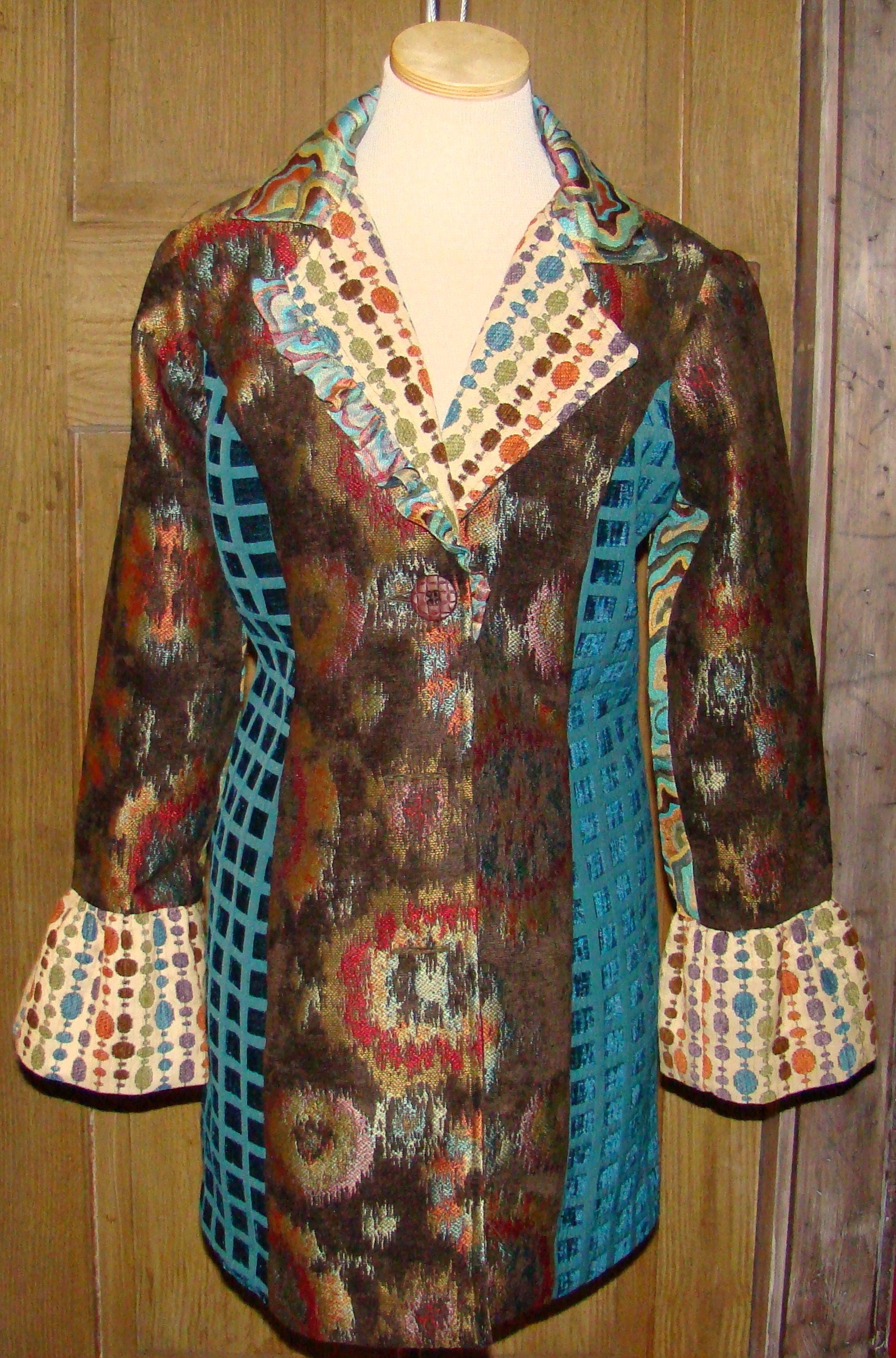 Teal and Rust Long Jacket - Front