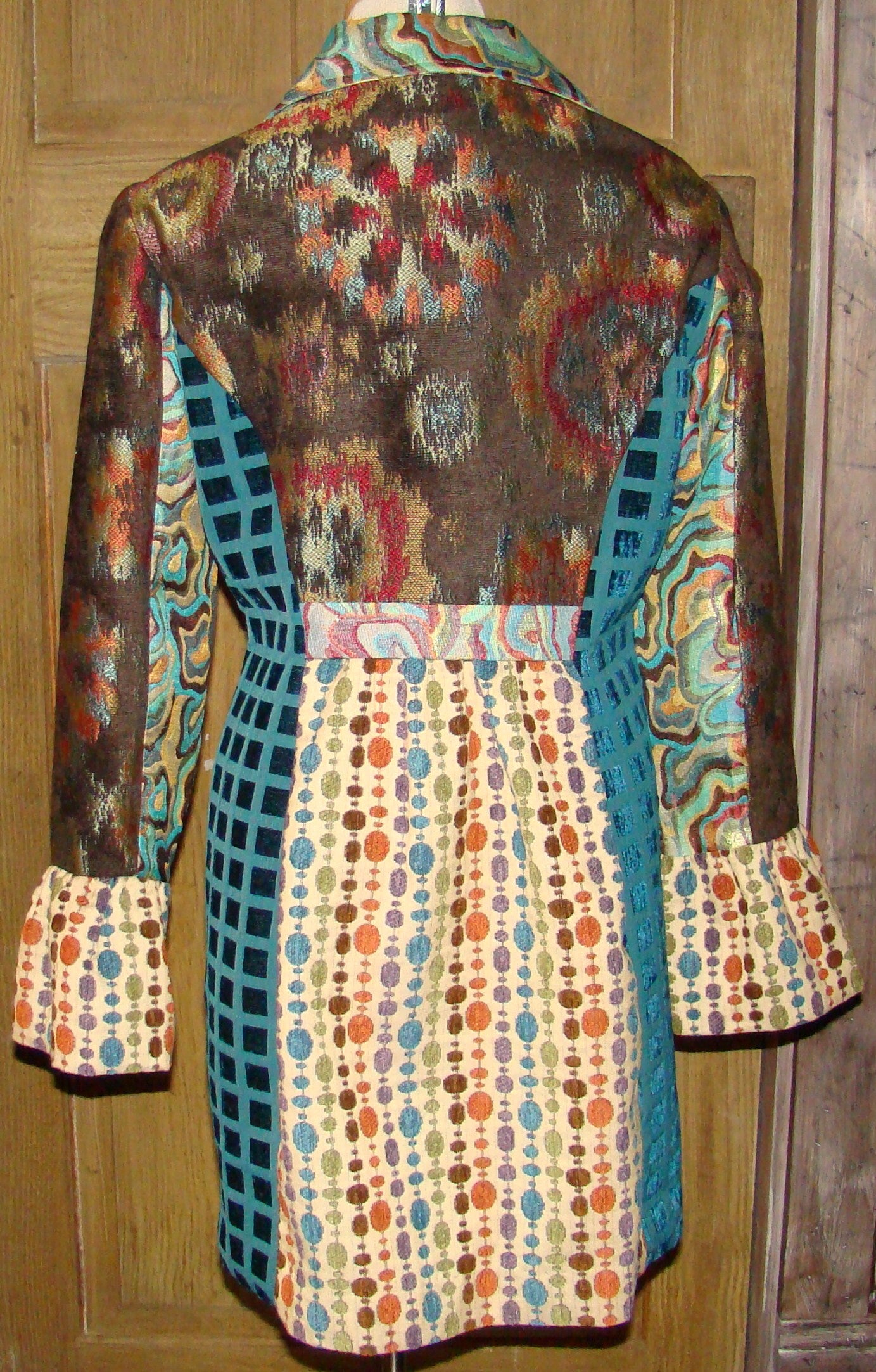Teal and Rust Long Jacket - Back