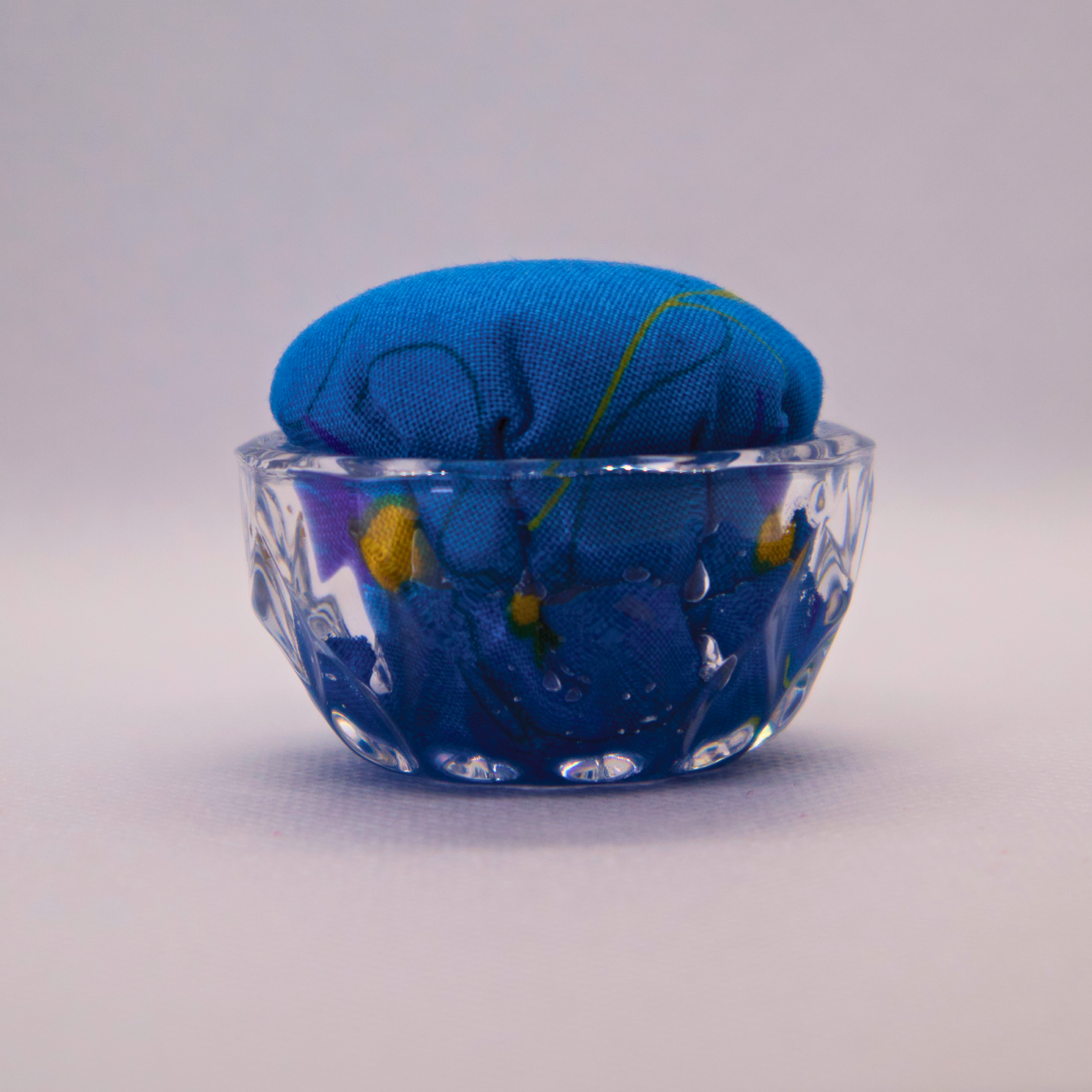 Blue Floral Pincushion in Clear Round