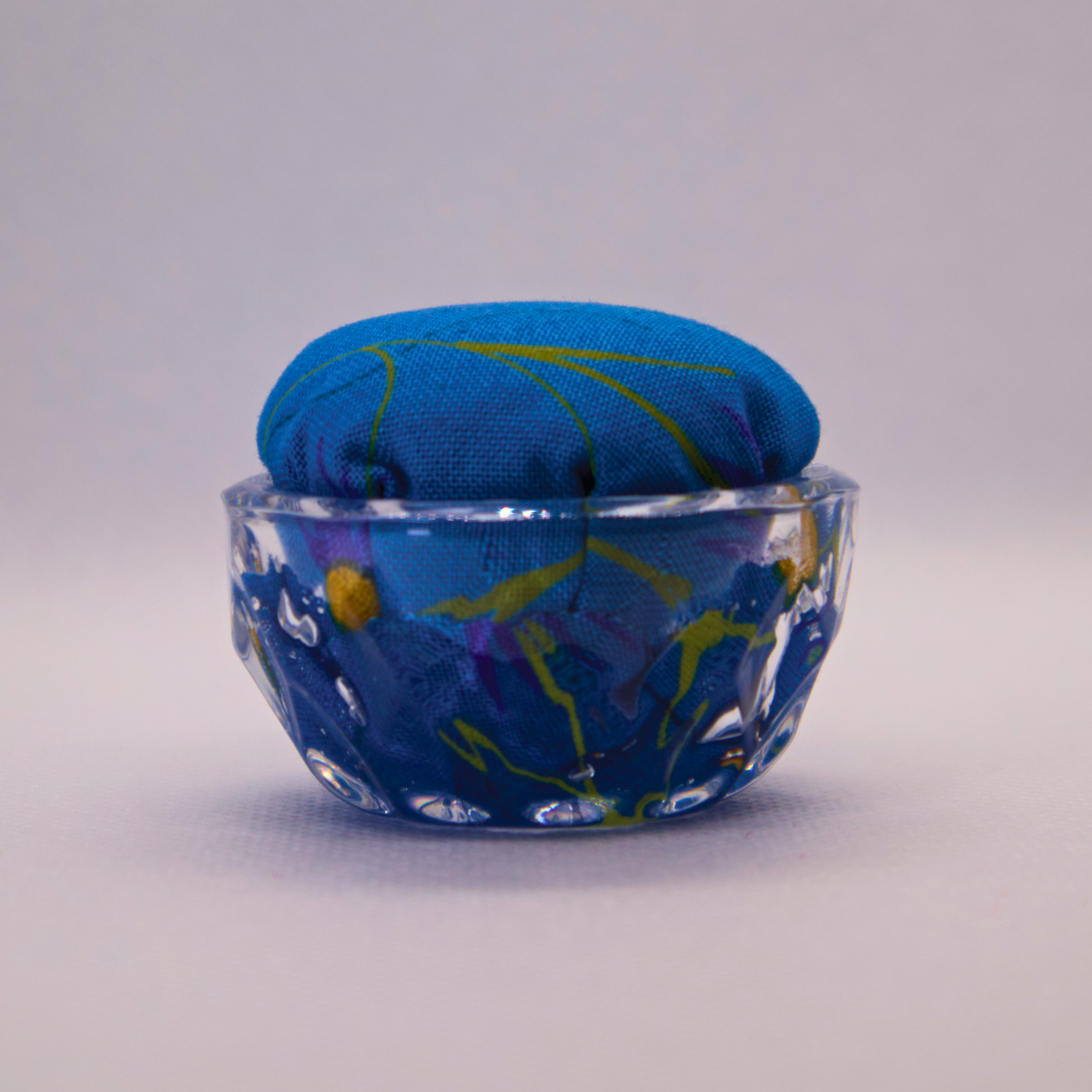 Blue Floral Pincushion in Clear Round