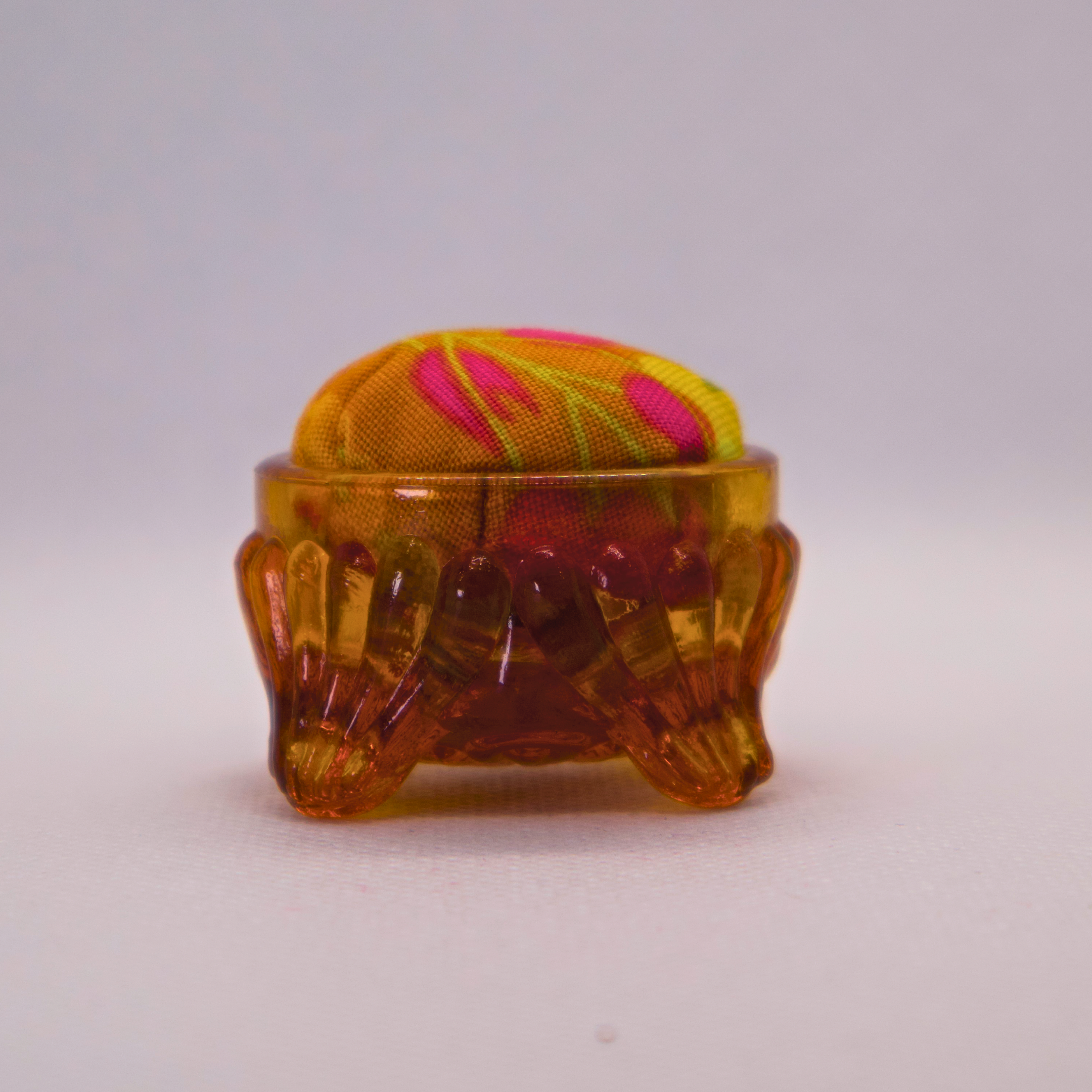 Mustard Floral Pincushion in Amber