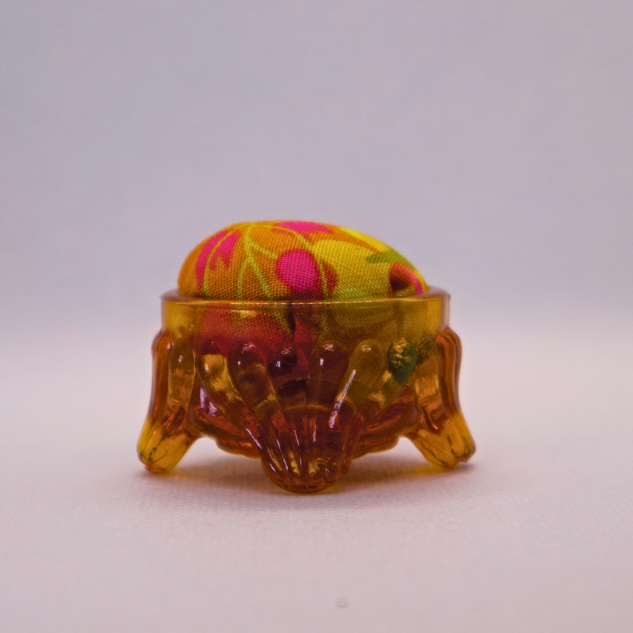 Mustard Floral Pincushion in Amber
