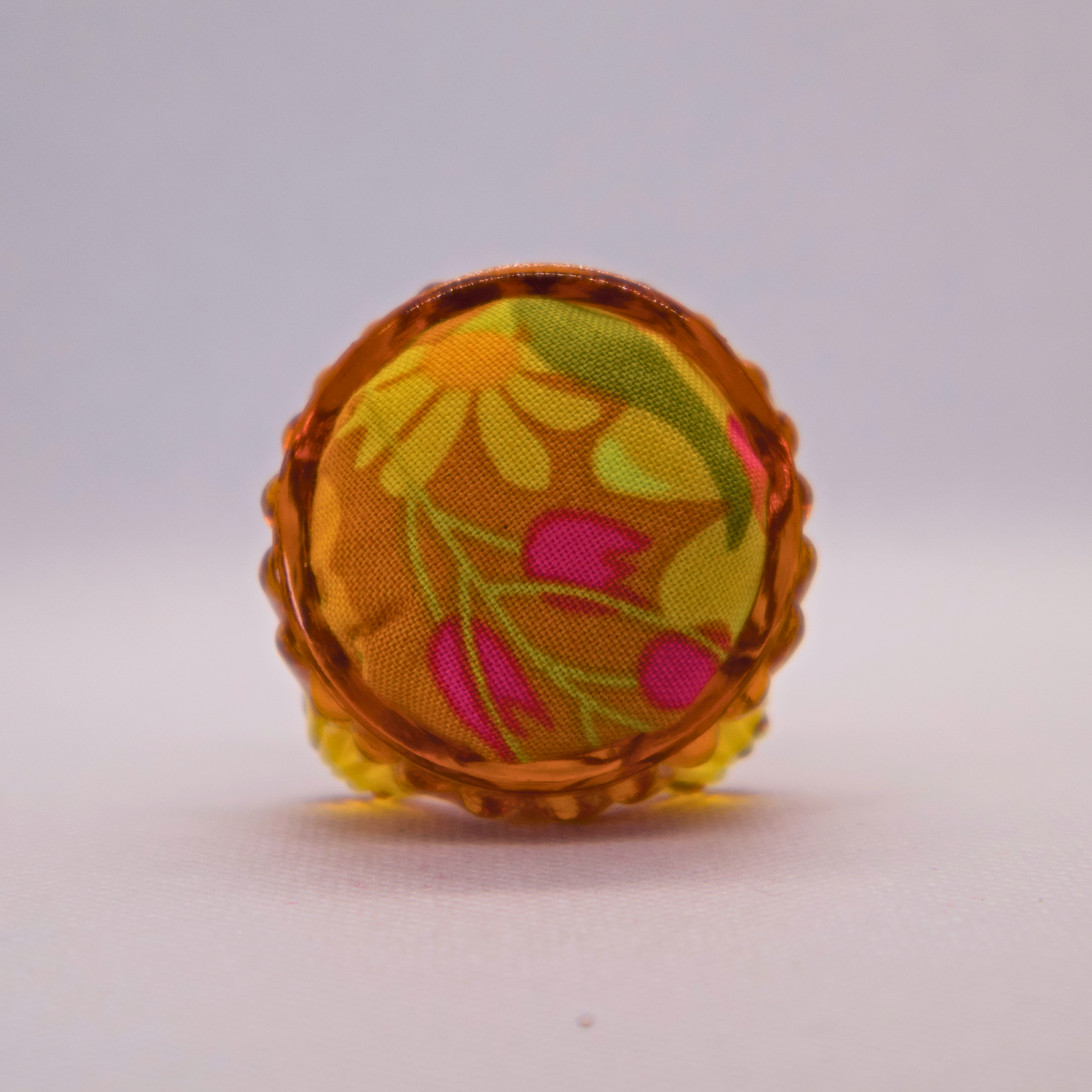 Mustard Floral Pincushion in Amber