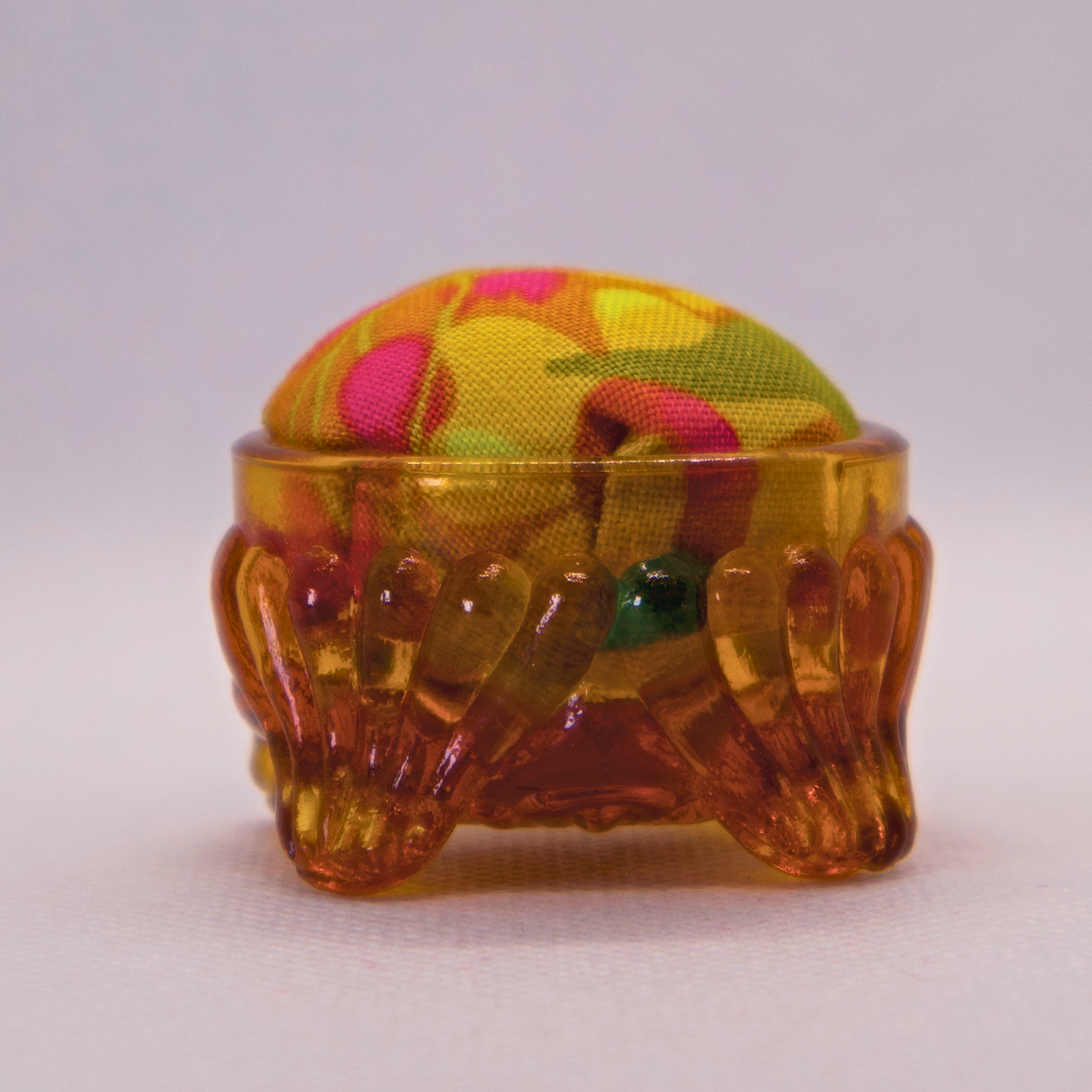 Mustard Floral Pincushion in Amber