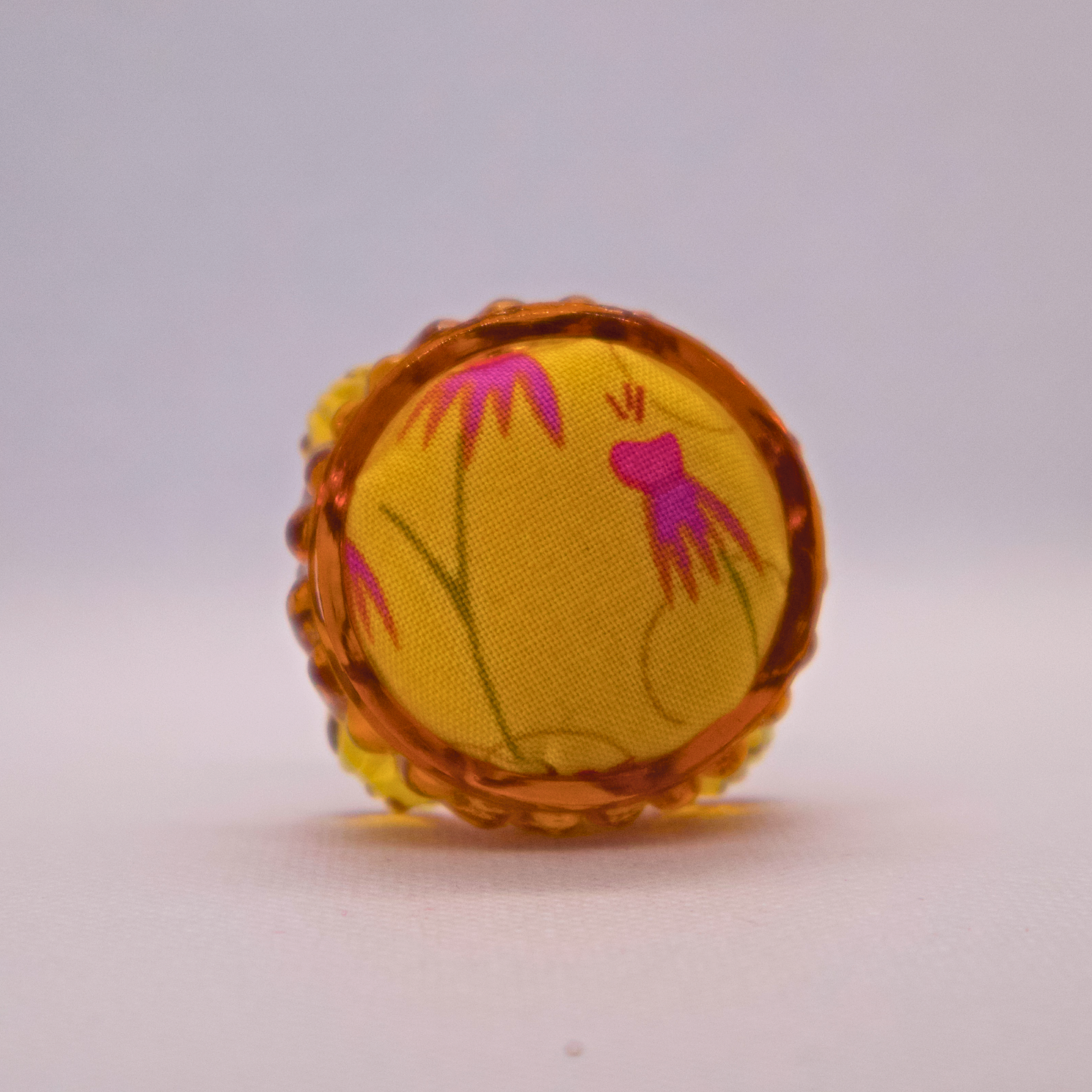 Yellow Floral Pincushion in Amber