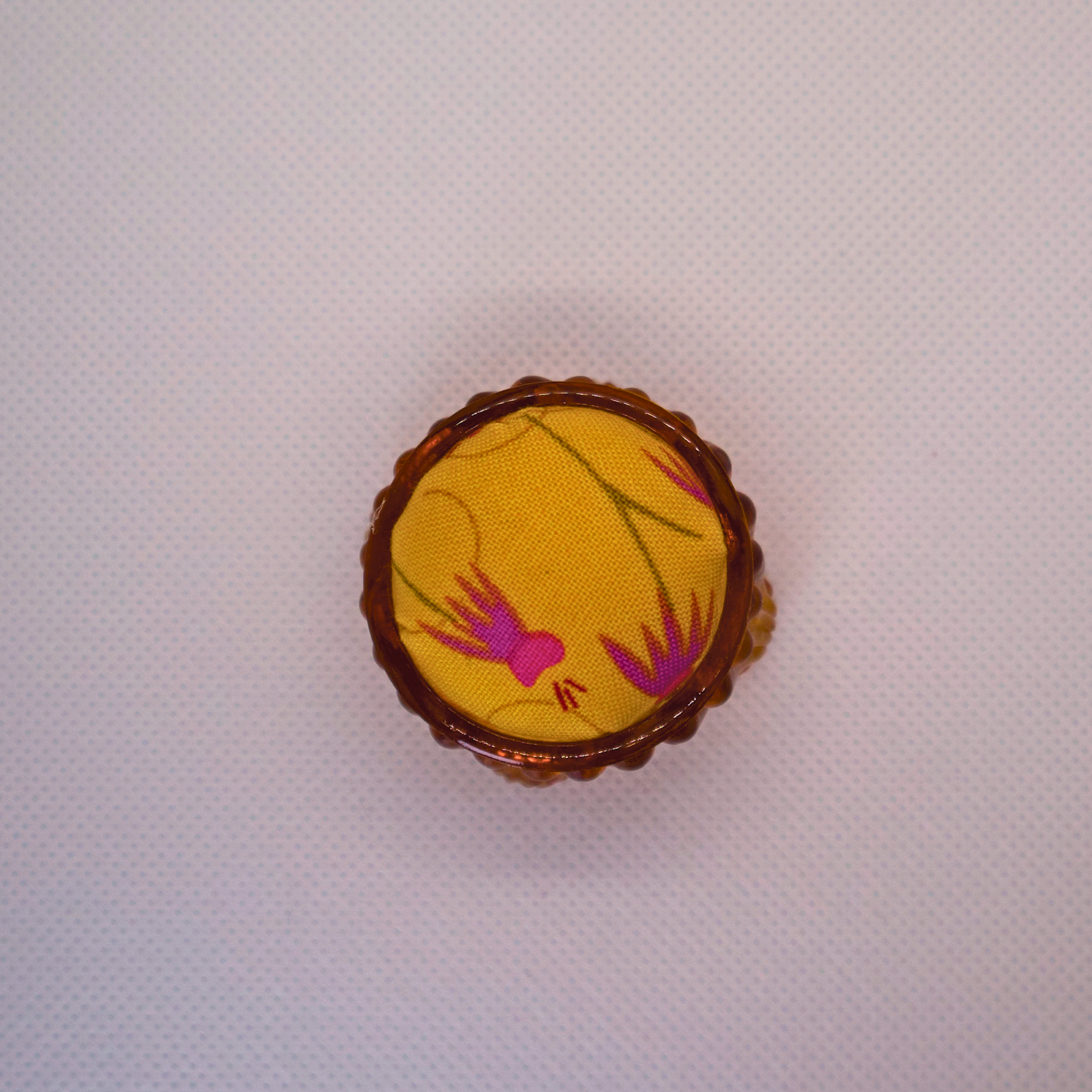 Yellow Floral Pincushion in Amber