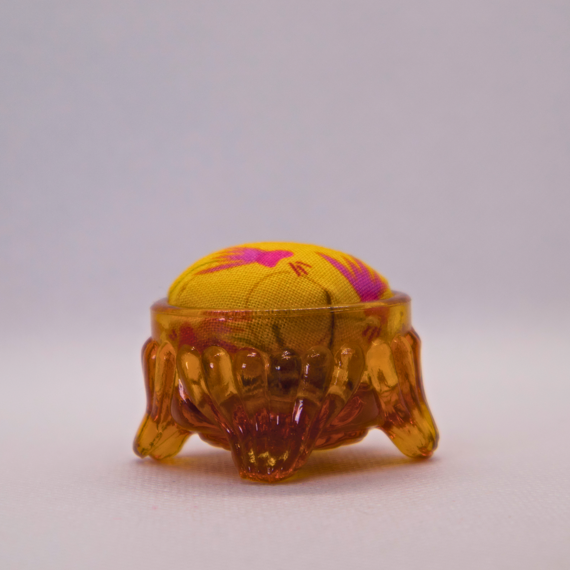 Yellow Floral Pincushion in Amber