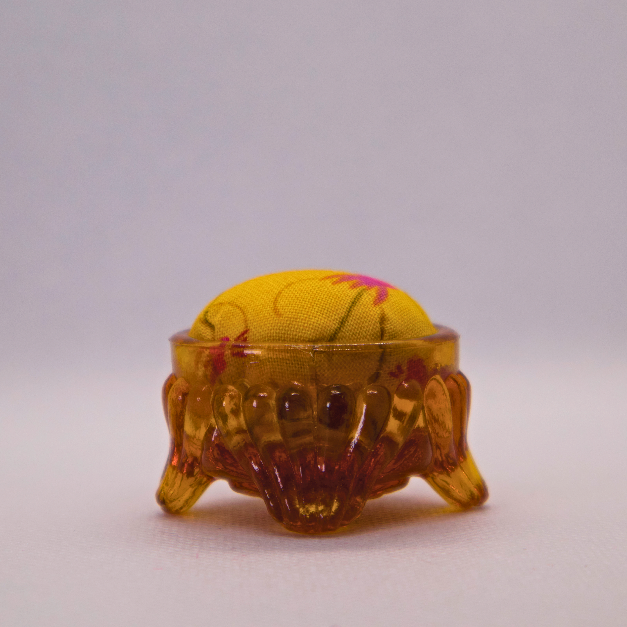 Yellow Floral Pincushion in Amber