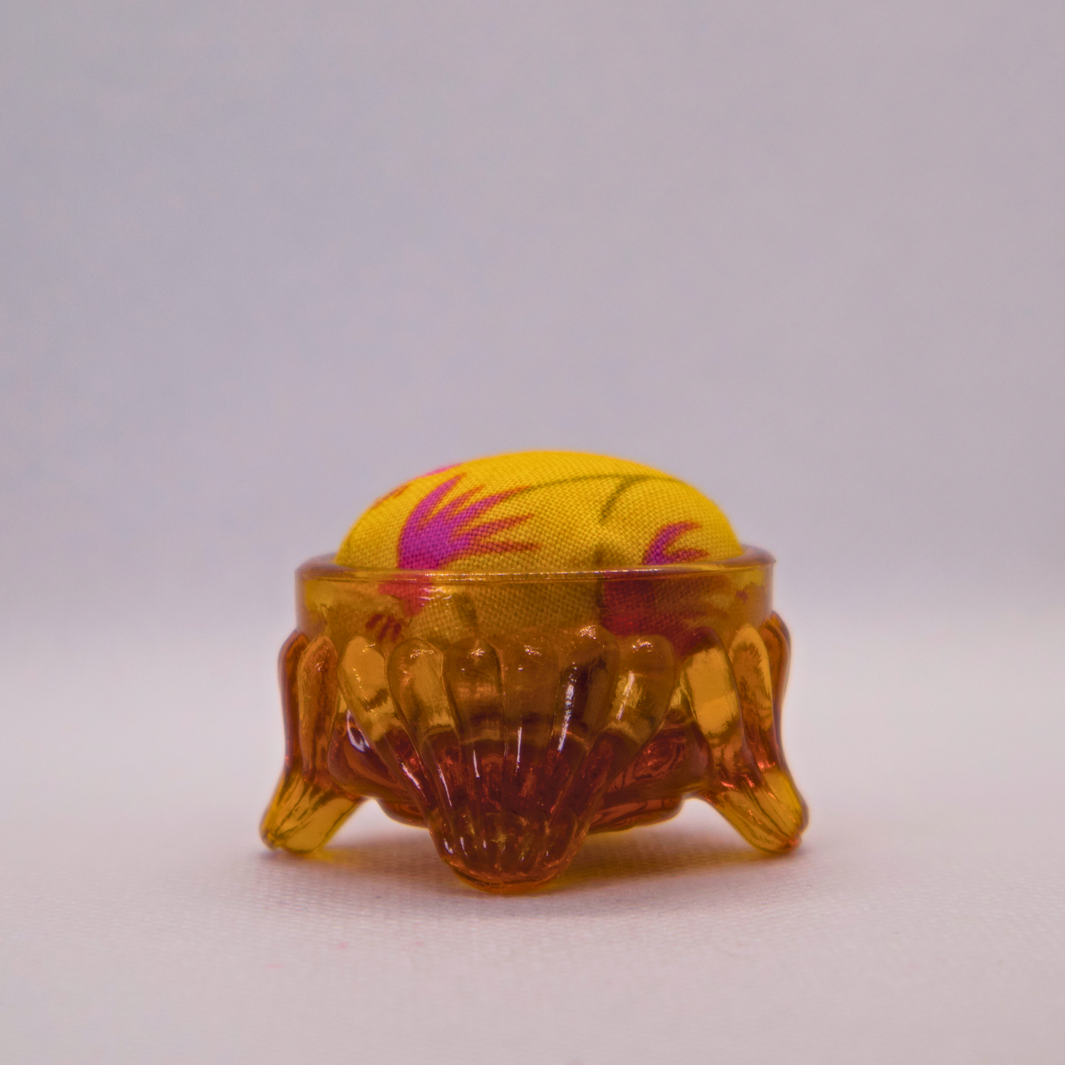 Yellow Floral Pincushion in Amber