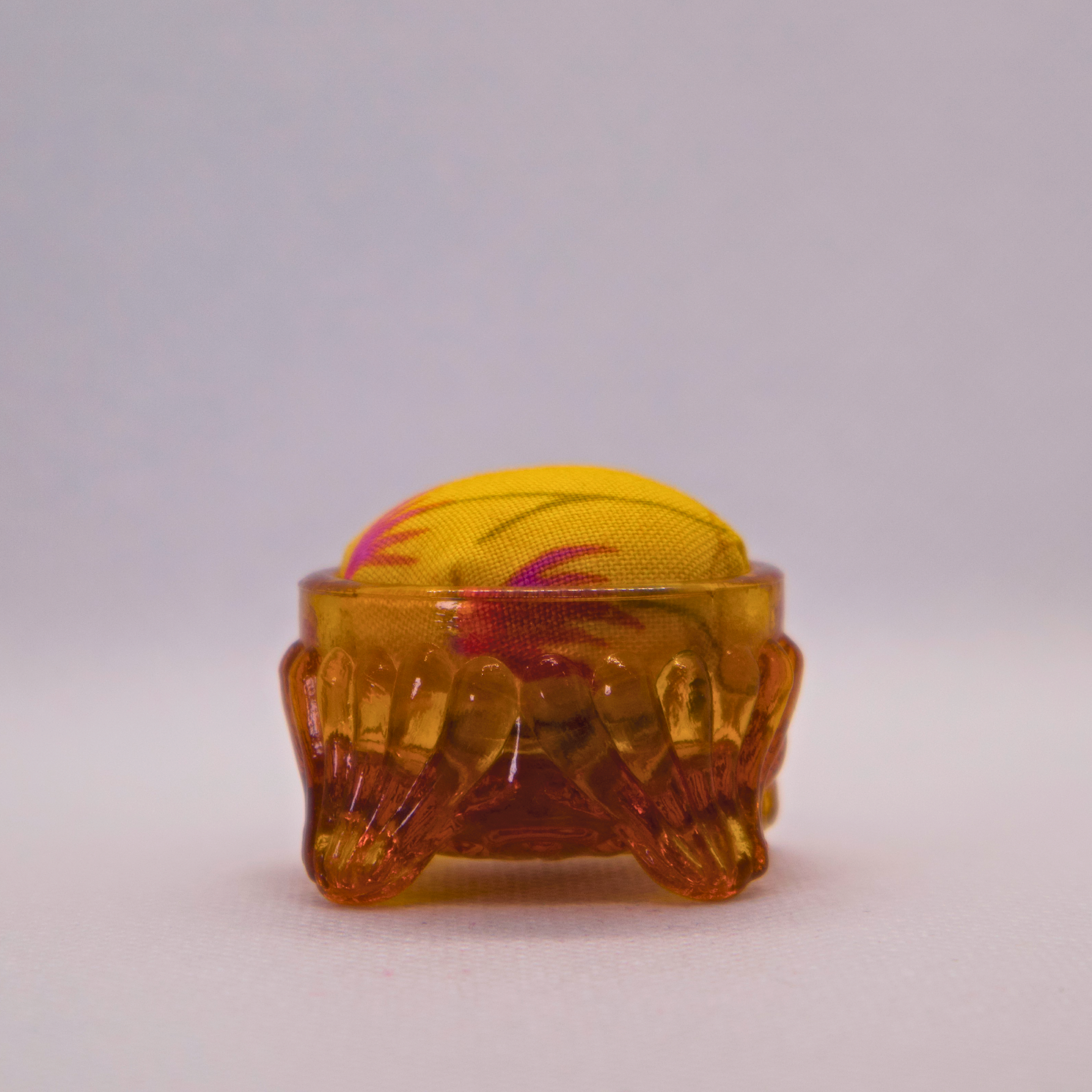 Yellow Floral Pincushion in Amber