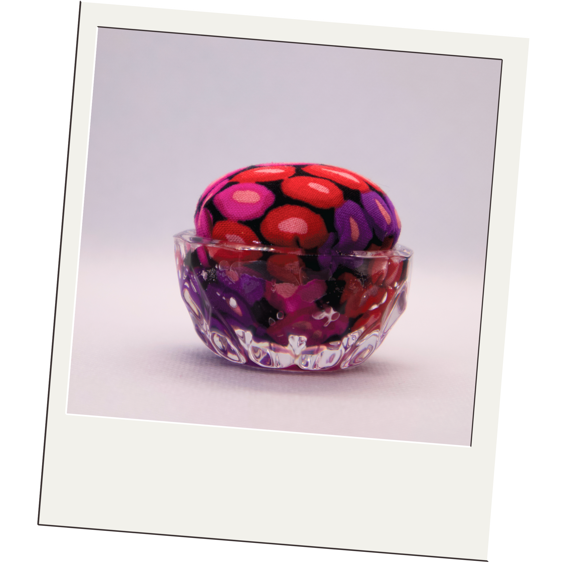 Kaffe Red/Orange/Yellow Pincushion in Clear Round