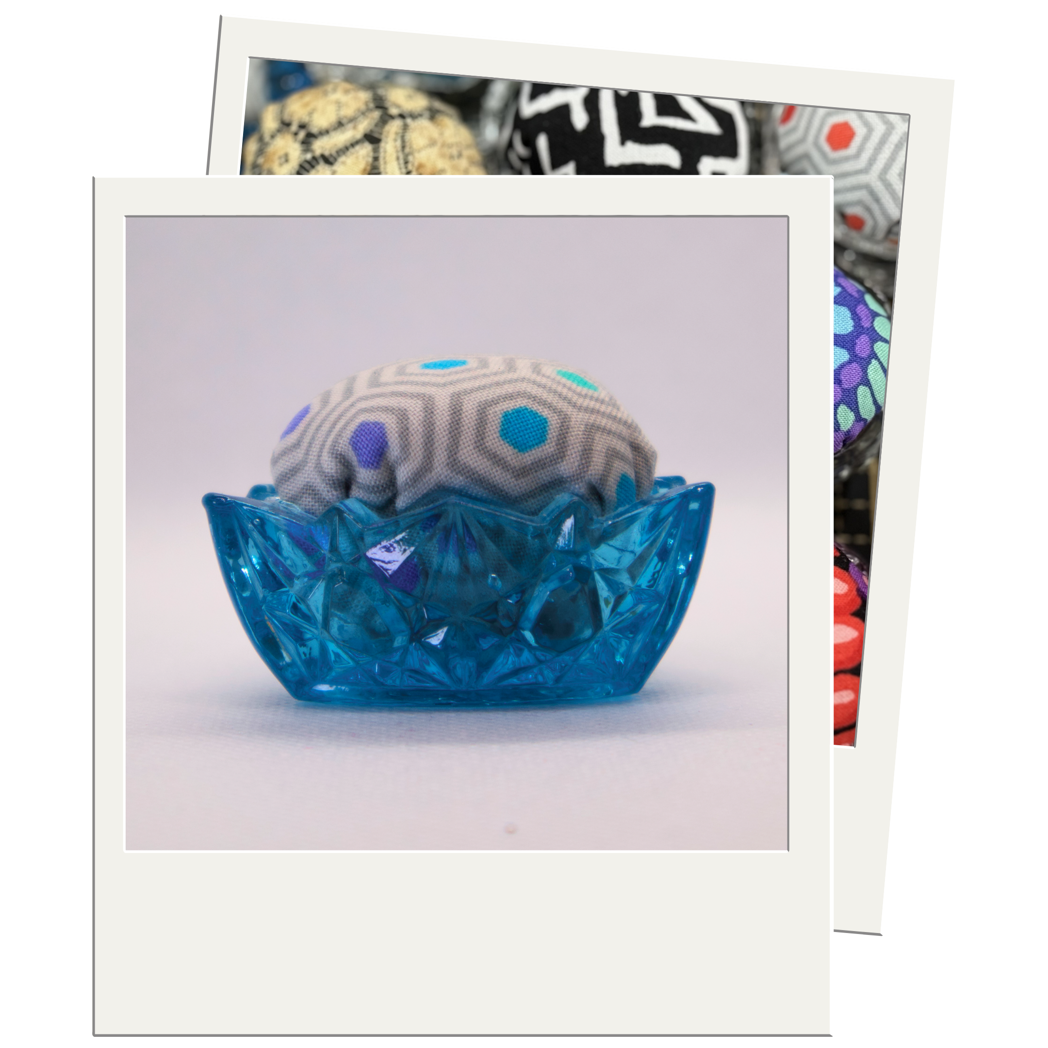 Grey Hexy Pincushion in Blue