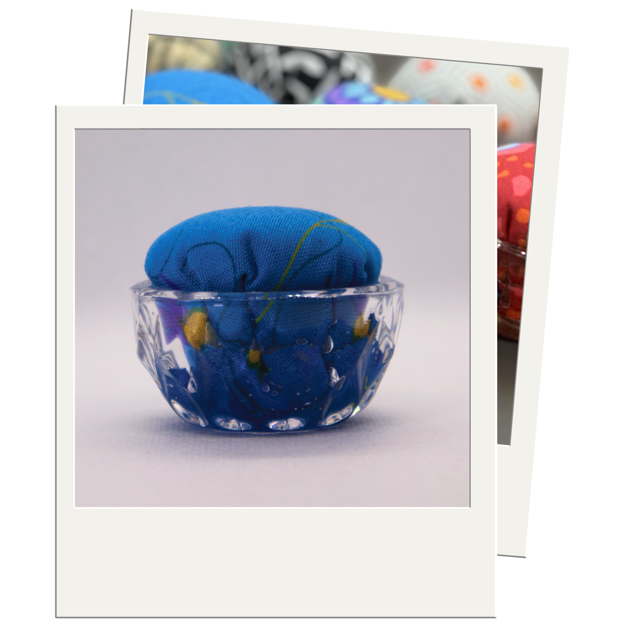 Blue Floral Pincushion in Clear Round