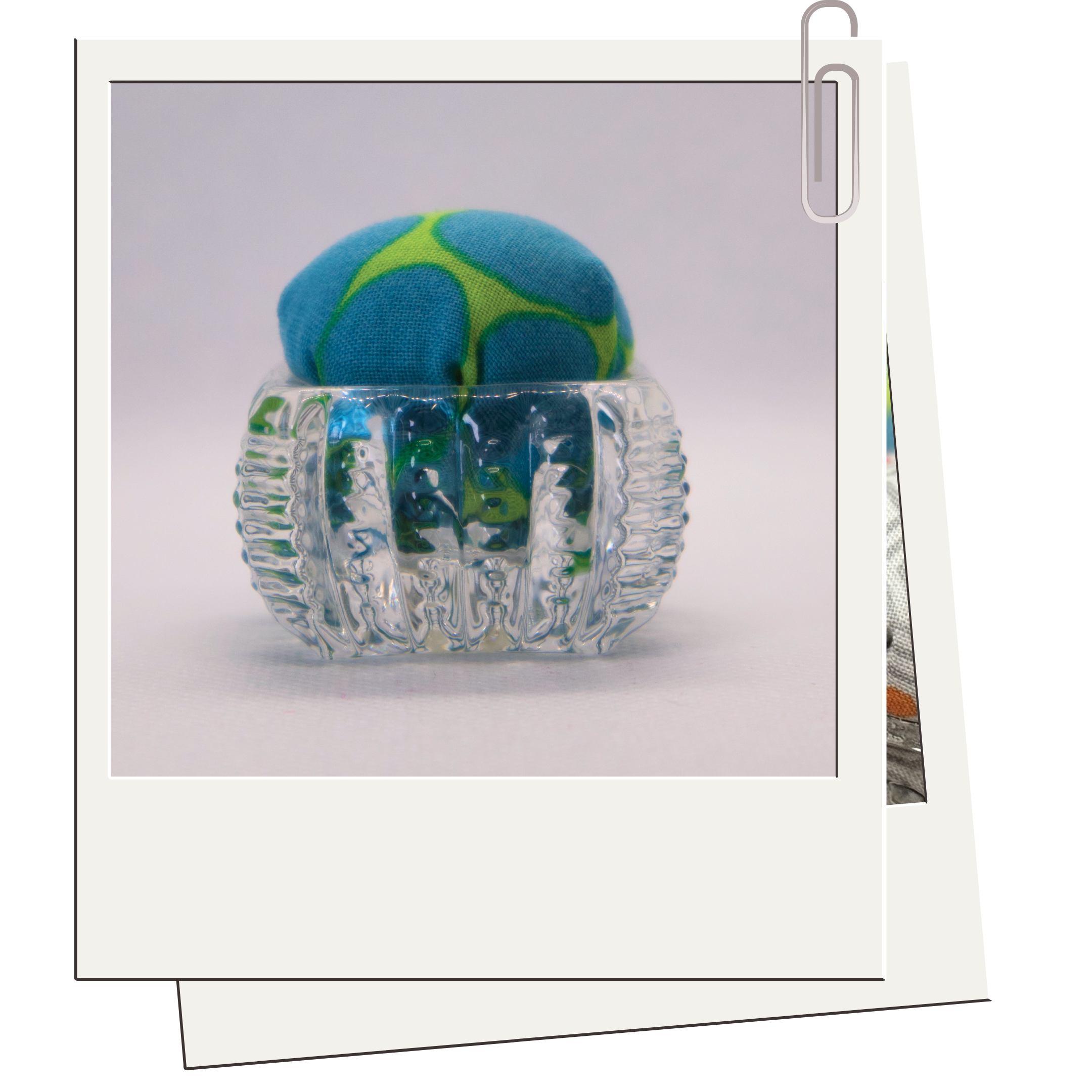 Jumble Blue/Green Dots Pincushion in Clear Square