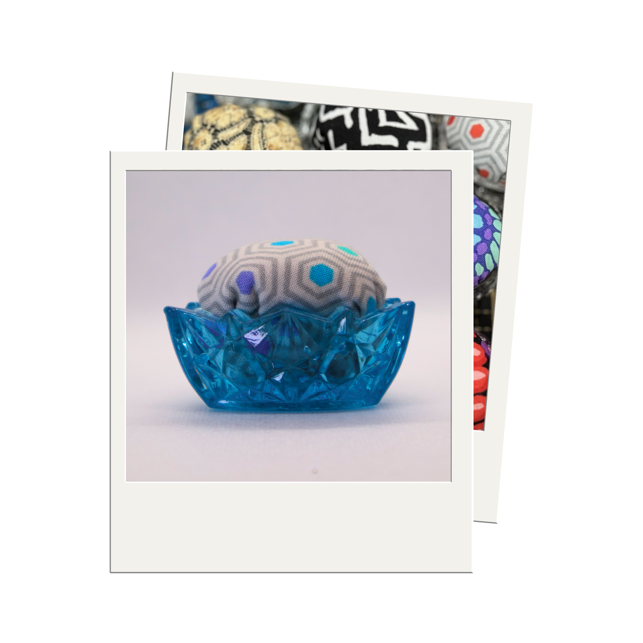 Grey Hexy Pincushion in Blue