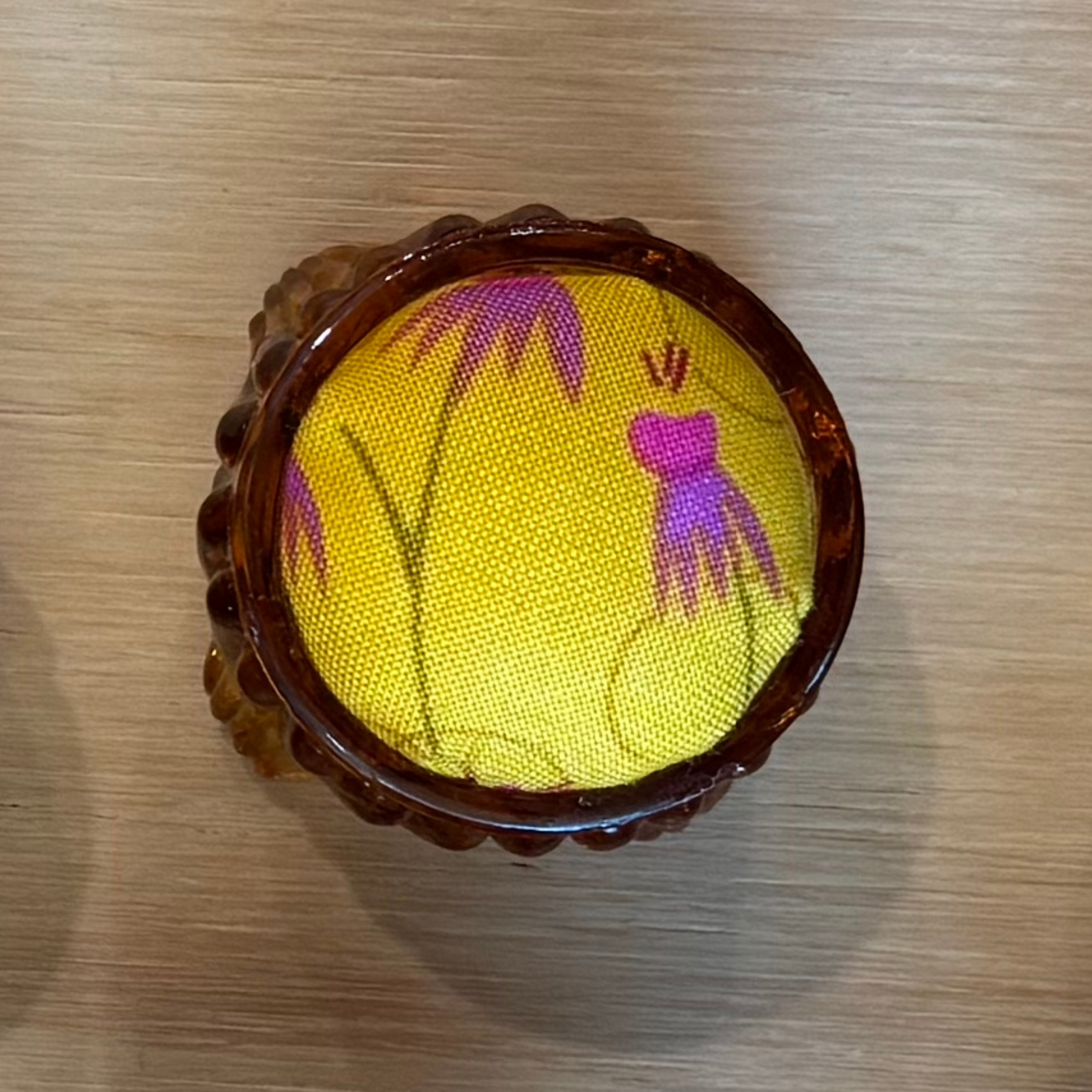 Yellow Floral Pincushion in Amber