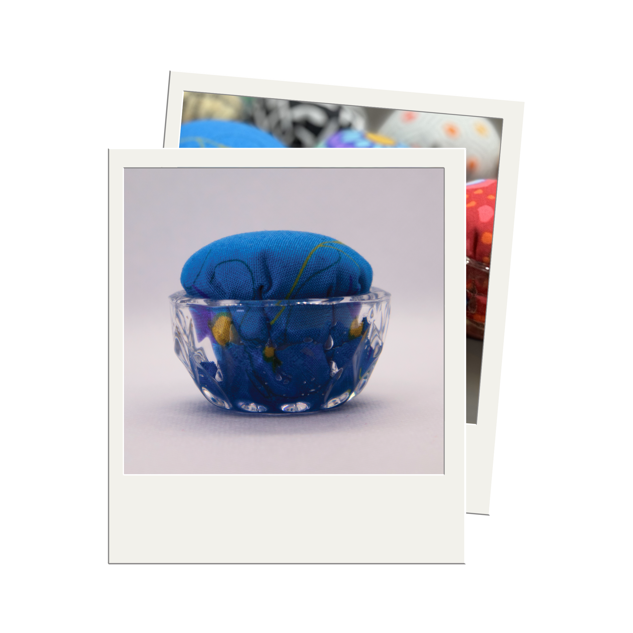 Blue Floral Pincushion in Clear Round