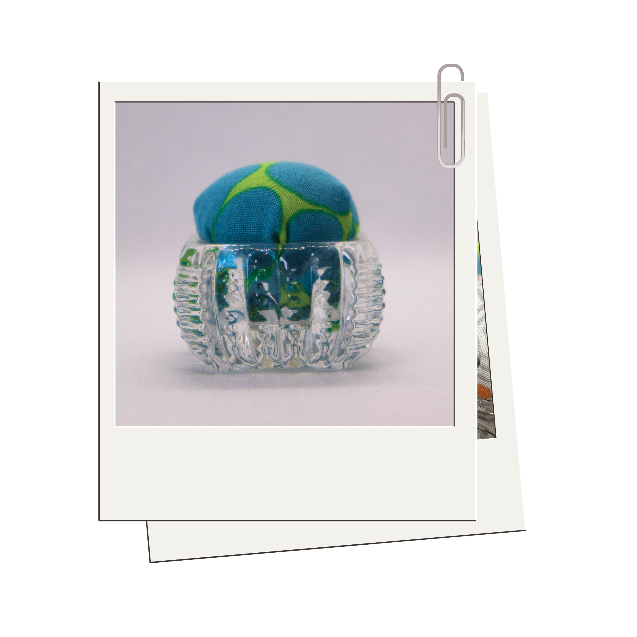 Jumble Blue/Green Dots Pincushion in Clear Square