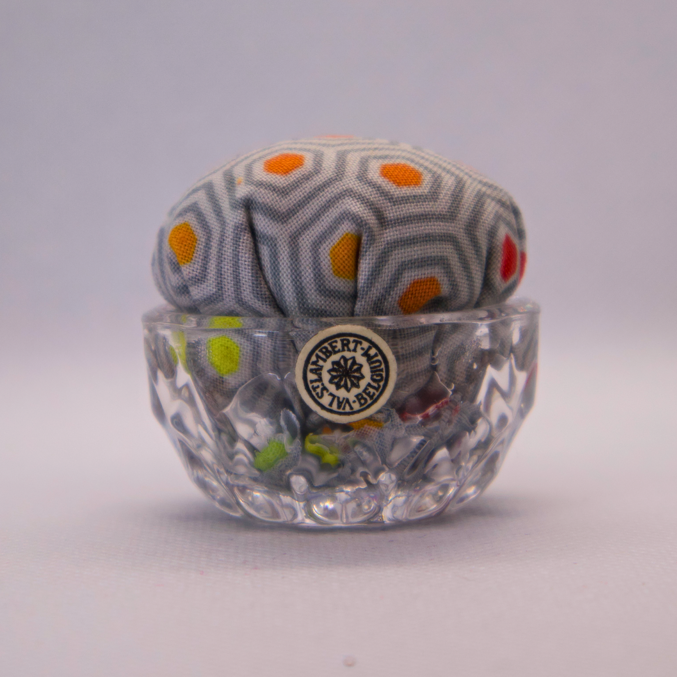 Grey Hexy Pincushion in Clear Round