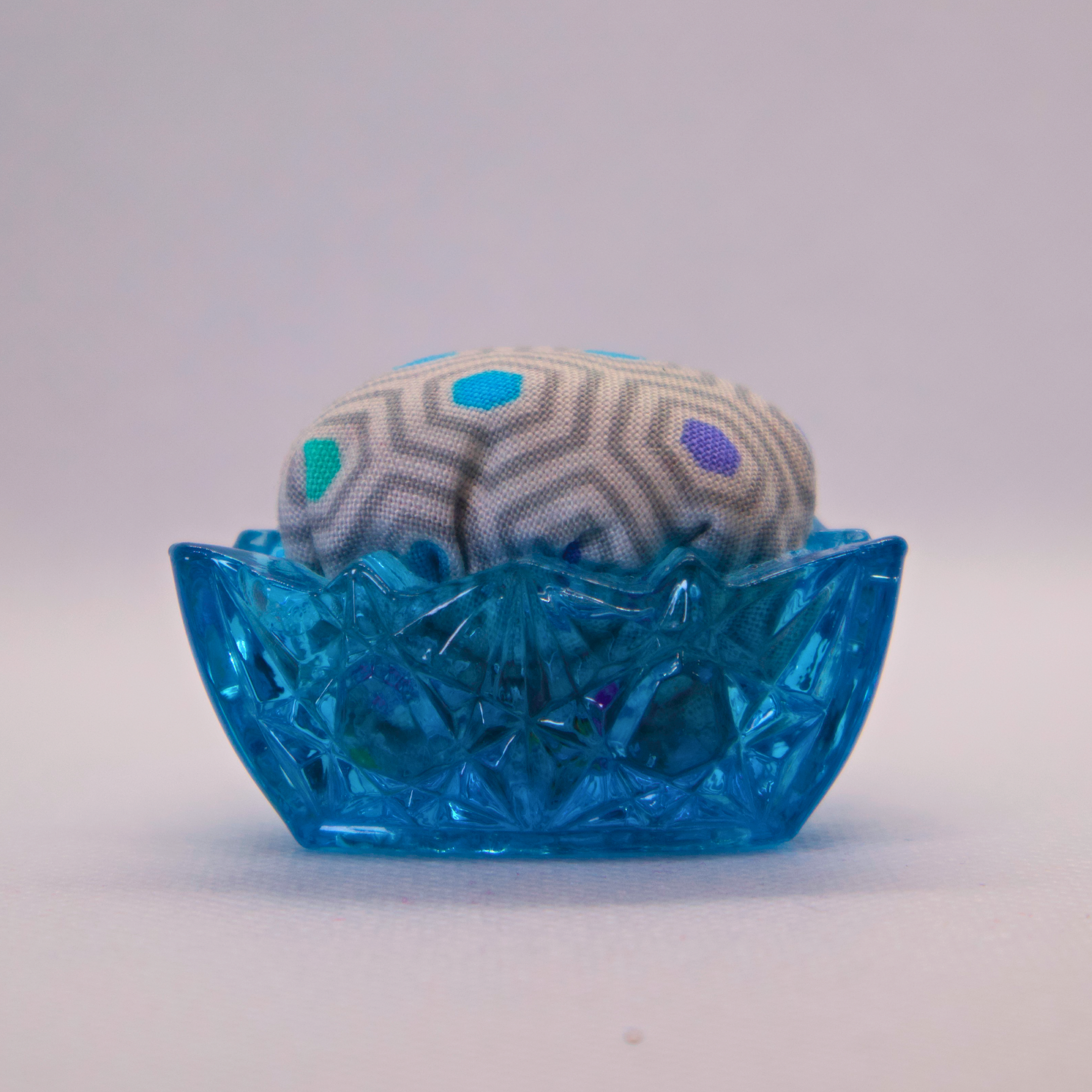 Grey Hexy Pincushion in Blue