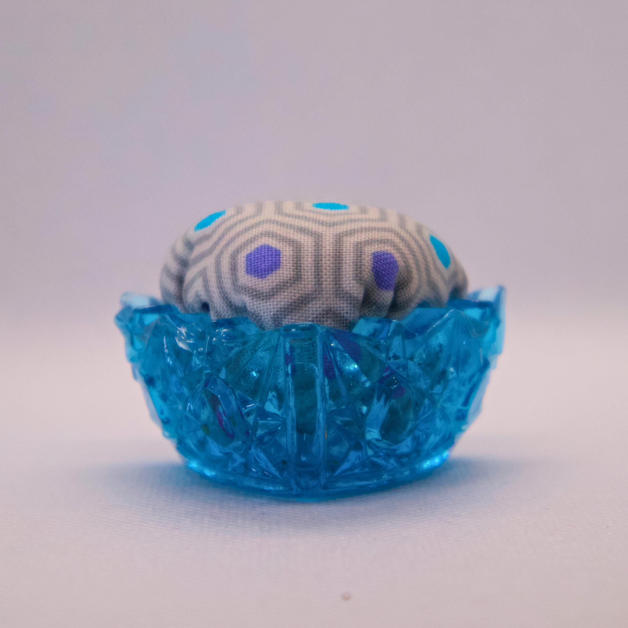 Grey Hexy Pincushion in Blue