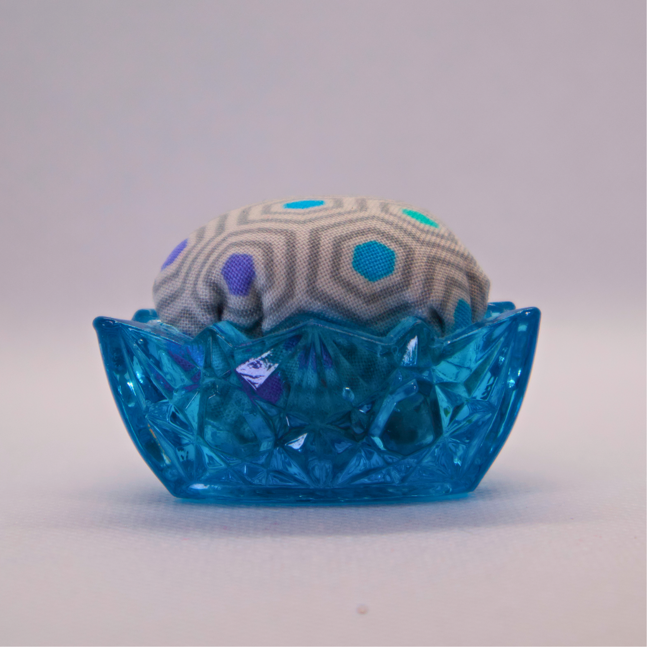 Grey Hexy Pincushion in Blue