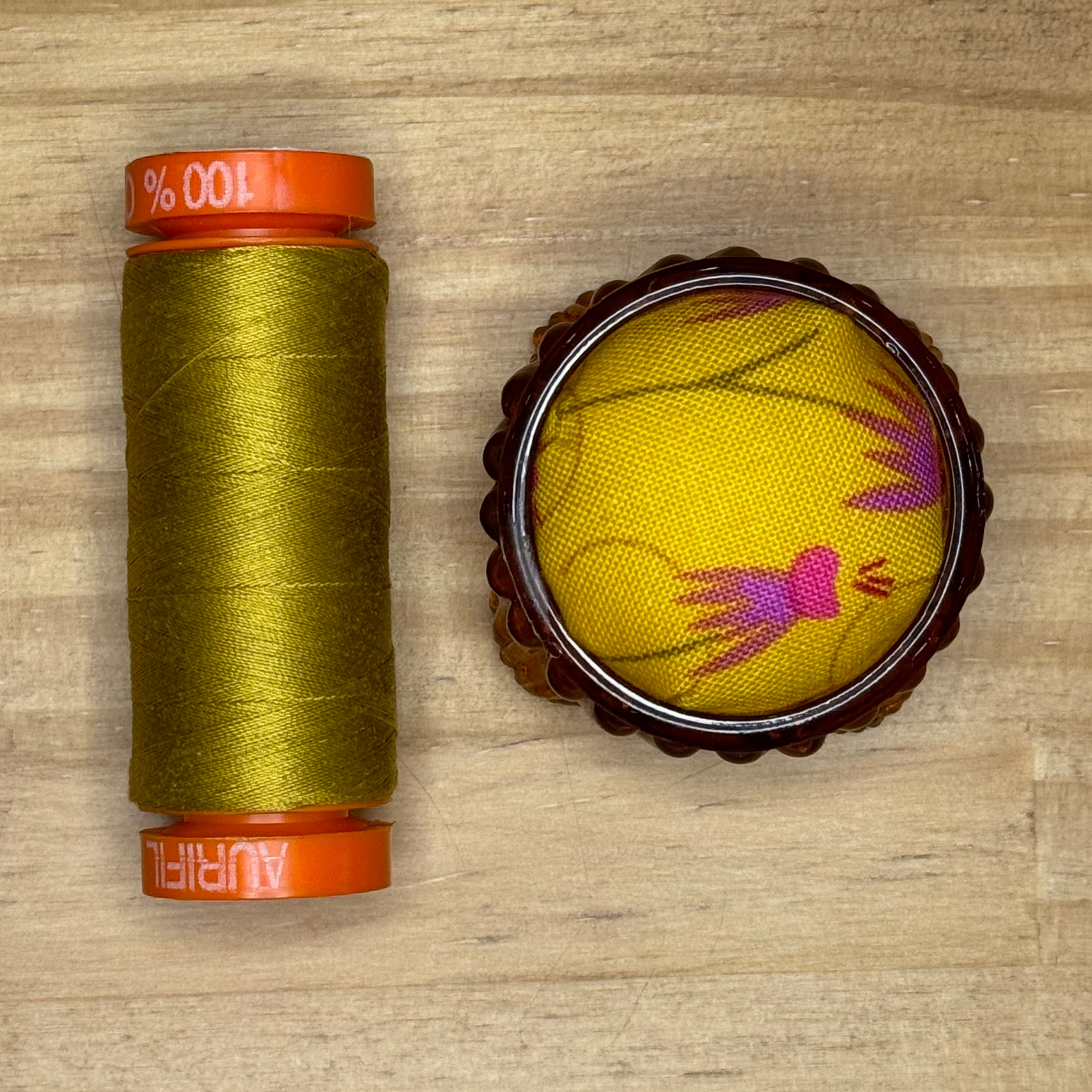 Yellow Floral Pincushion in Amber