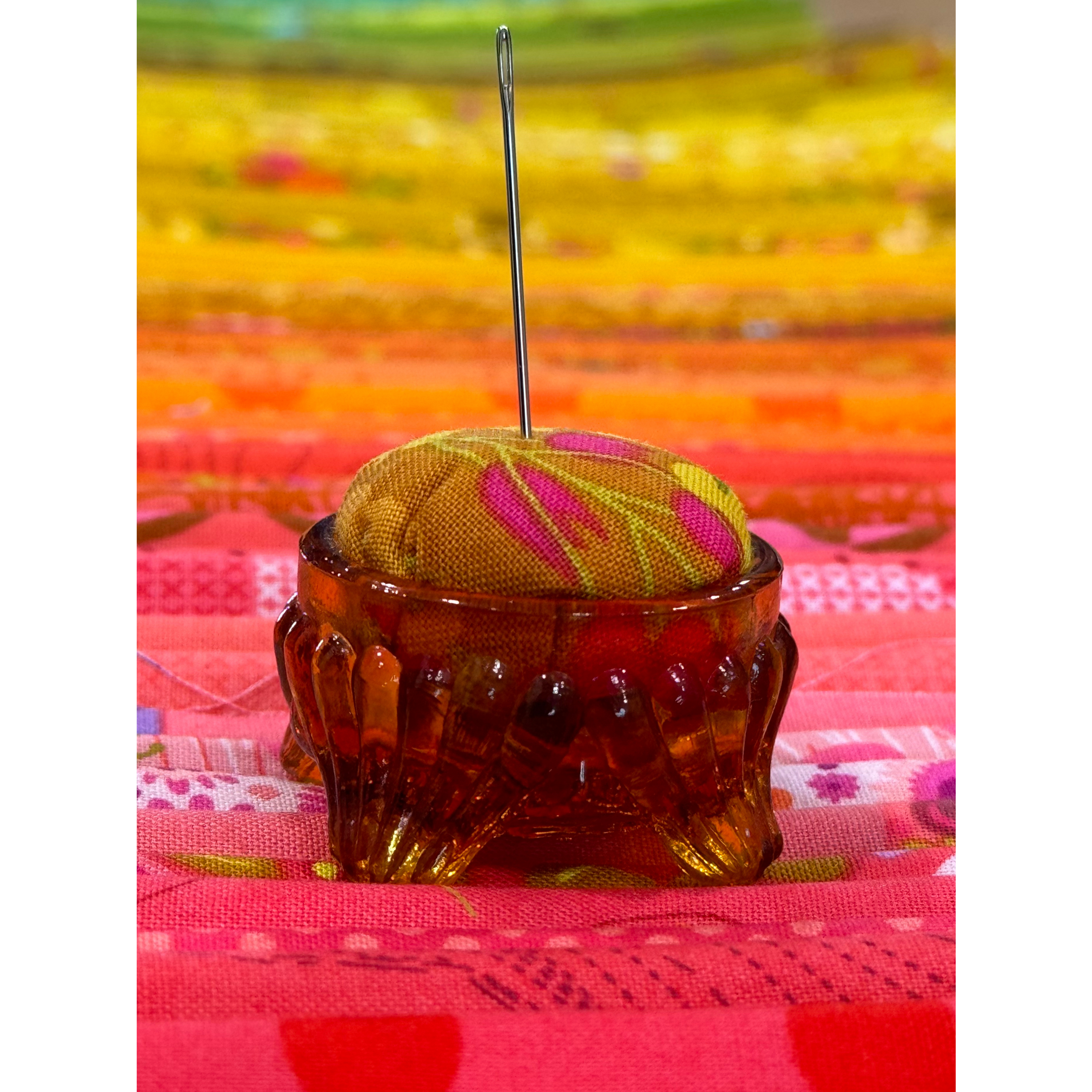 Mustard Floral Pincushion in Amber