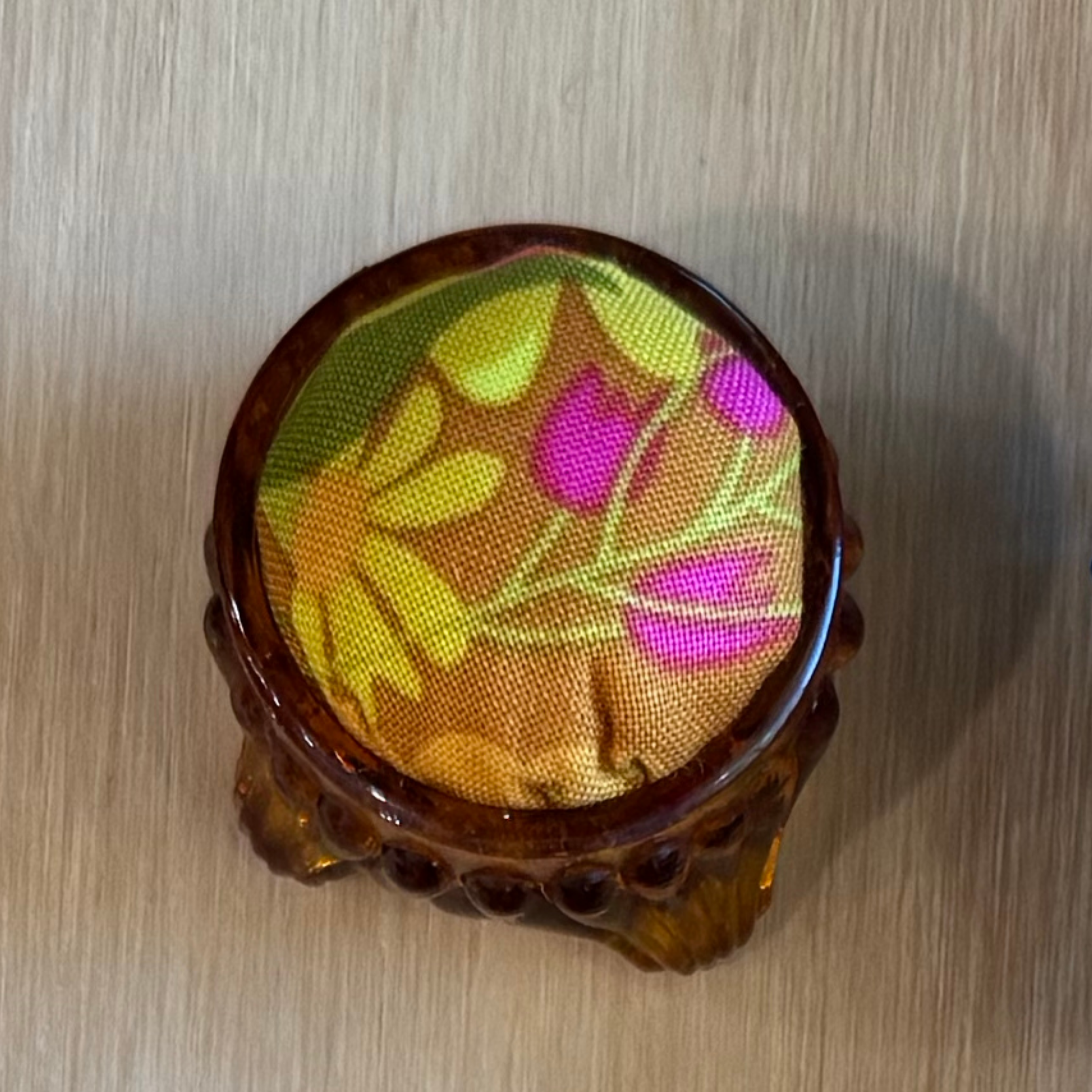 Mustard Floral Pincushion in Amber