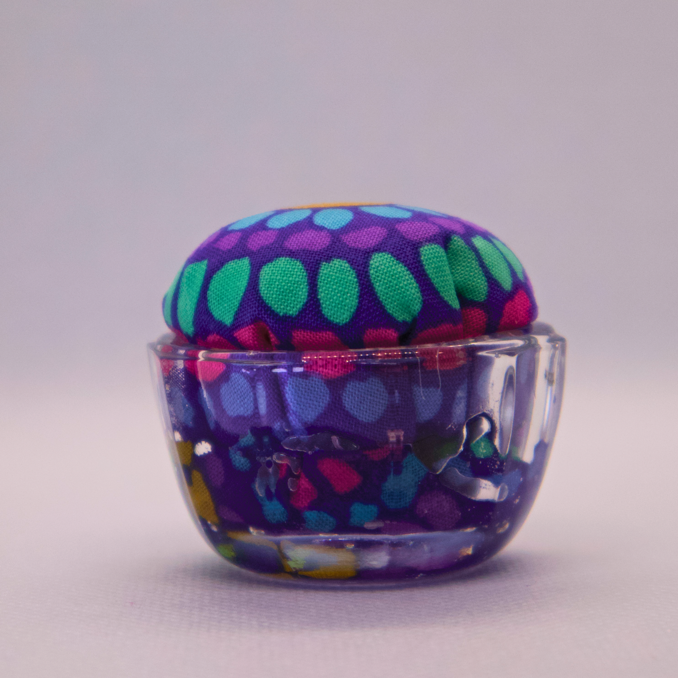 Kaffe Teal/Blue/Purple Pincushion in Clear Round