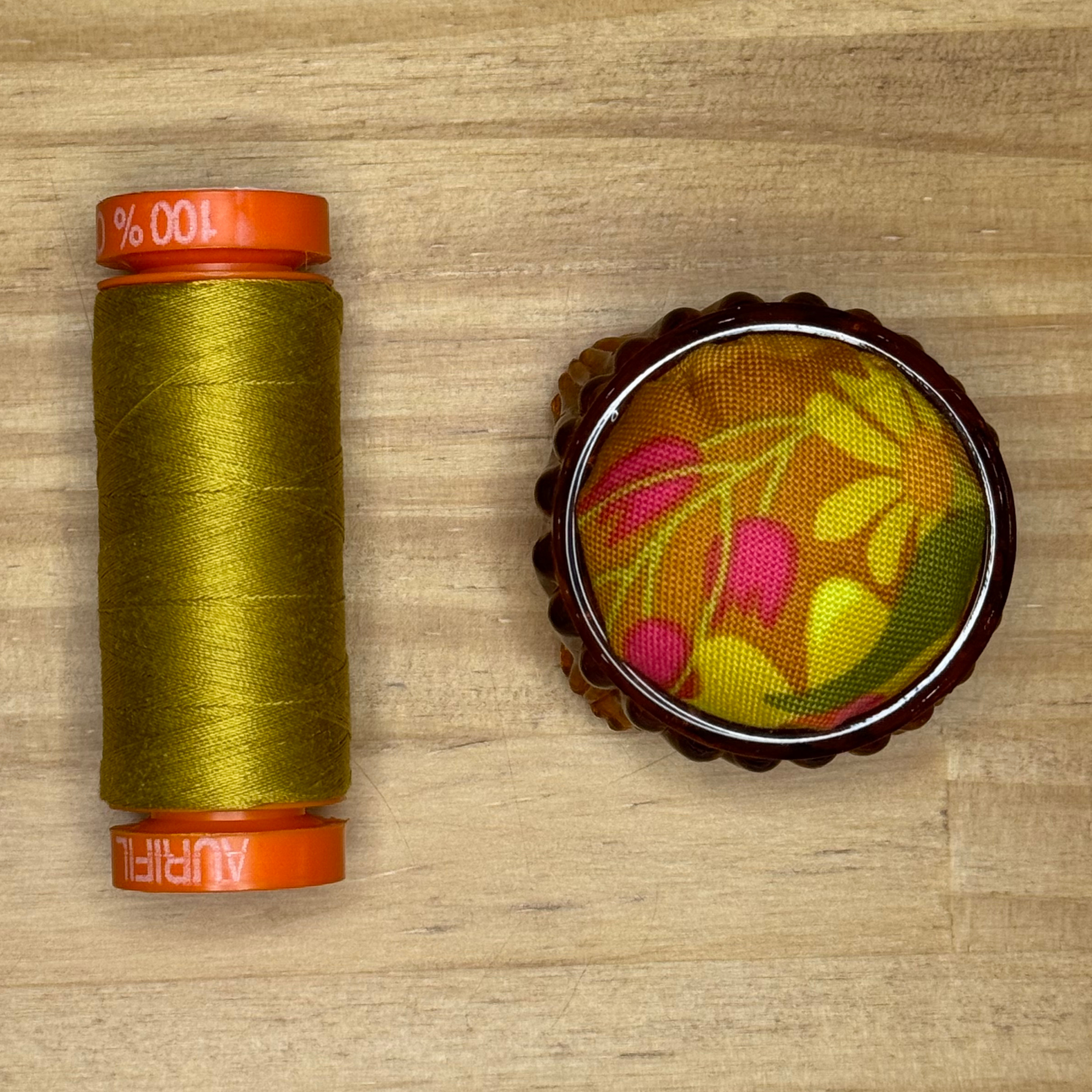 Mustard Floral Pincushion in Amber