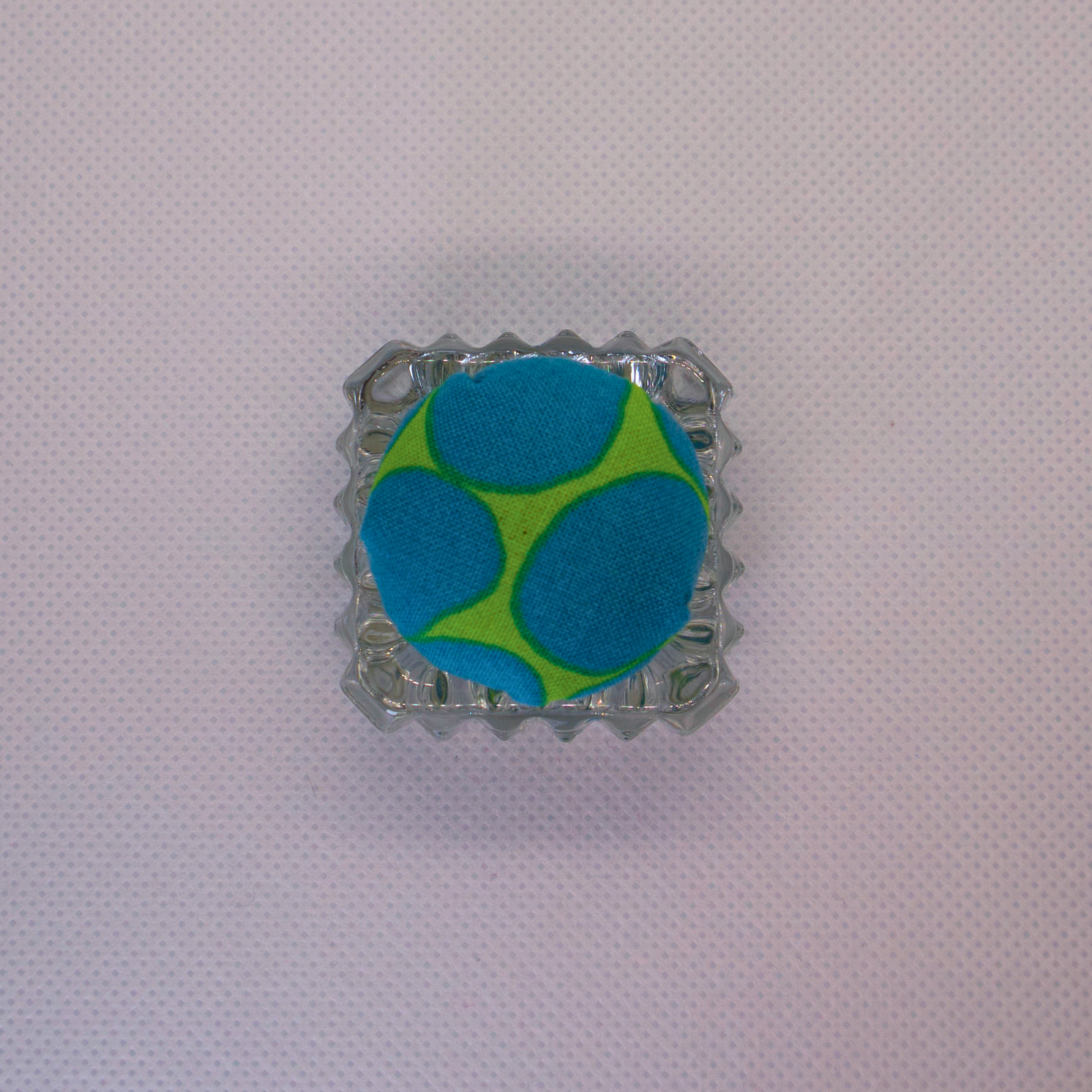 Jumble Blue/Green Dots Pincushion in Clear Square