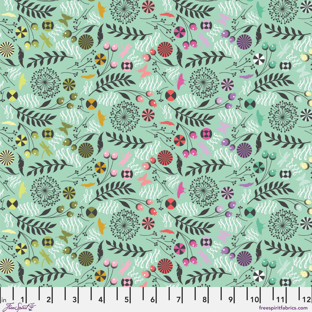 Dandelion in Sweetmint - Prince Charming Déjà Vu by Tula Pink - Half Yard Fabric {Preorder}