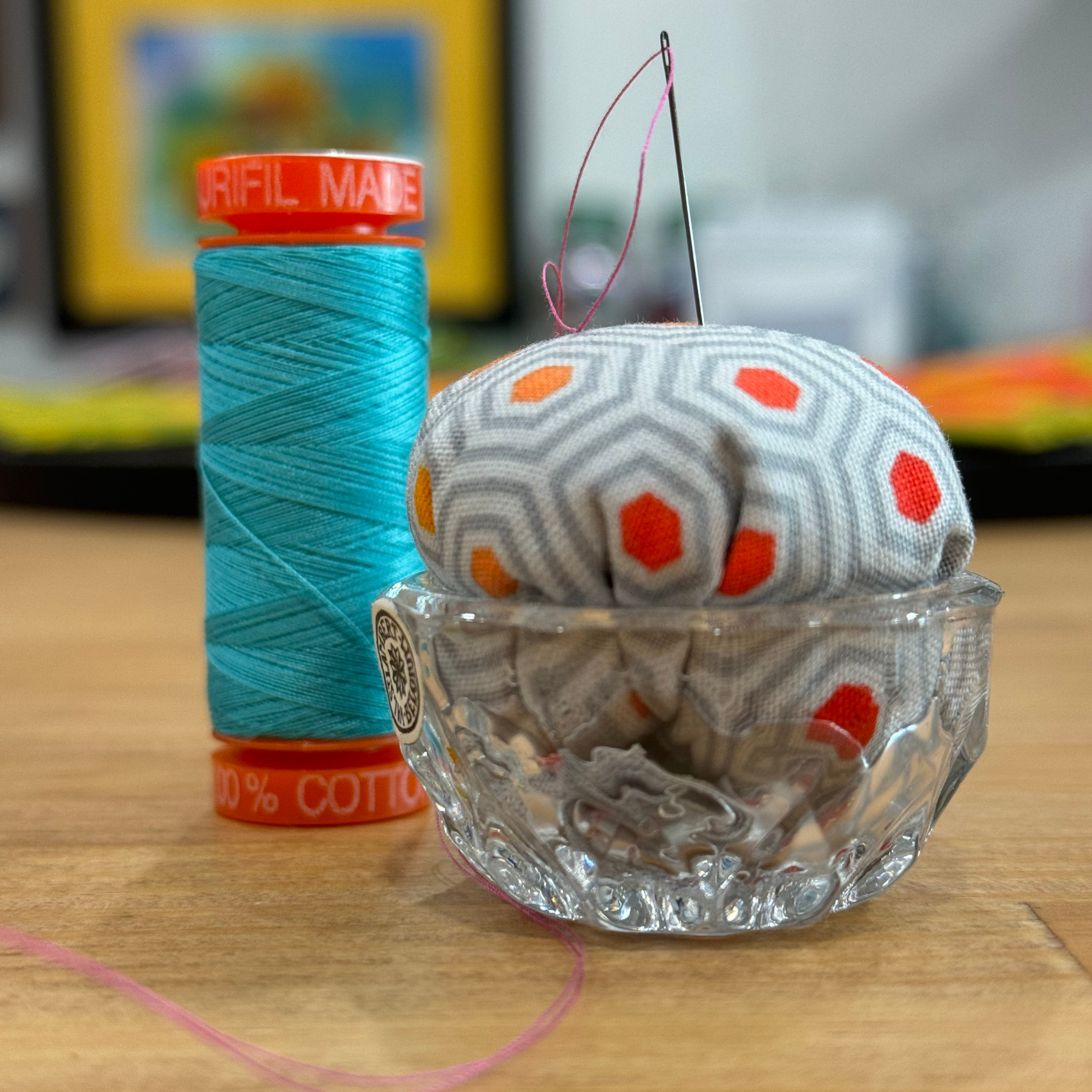 Grey Hexy Pincushion in Clear Round