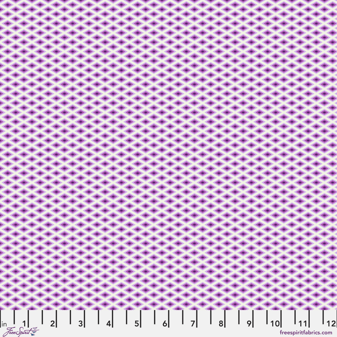 Purple and white checkered pattern fabric swatch