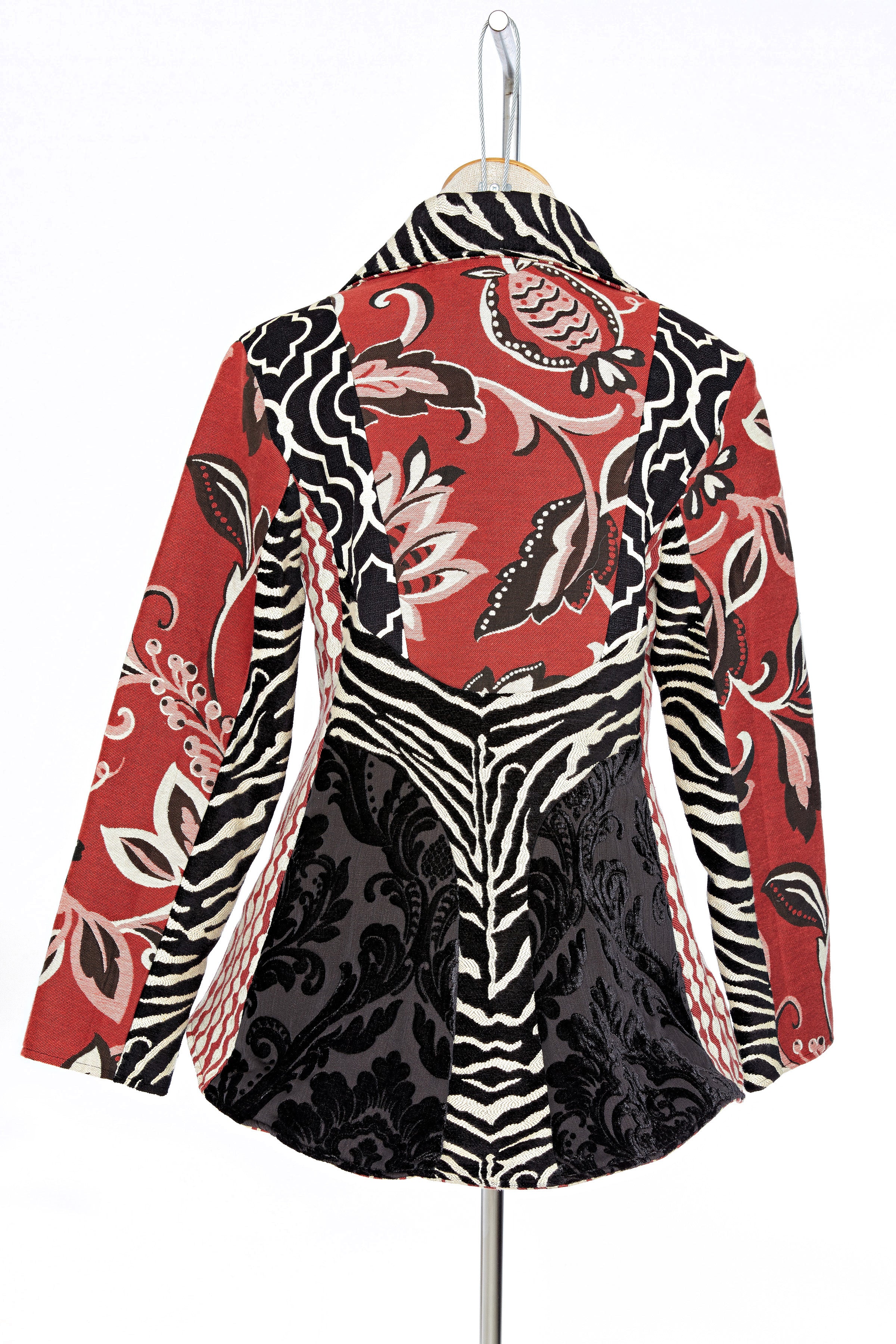 Red and Black Floral High Low Jacket - Back