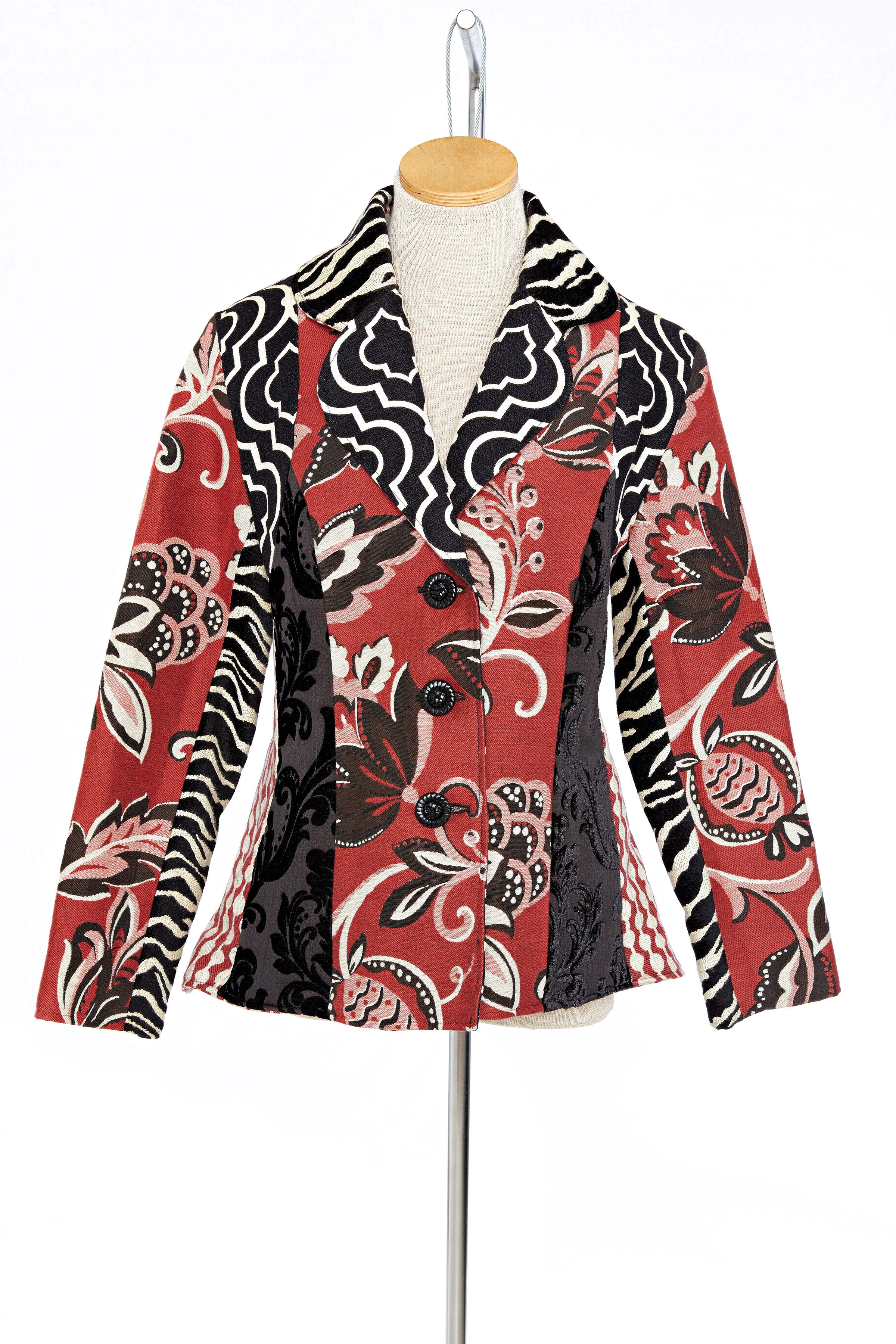 Red and Black Floral High Low Jacket - Front