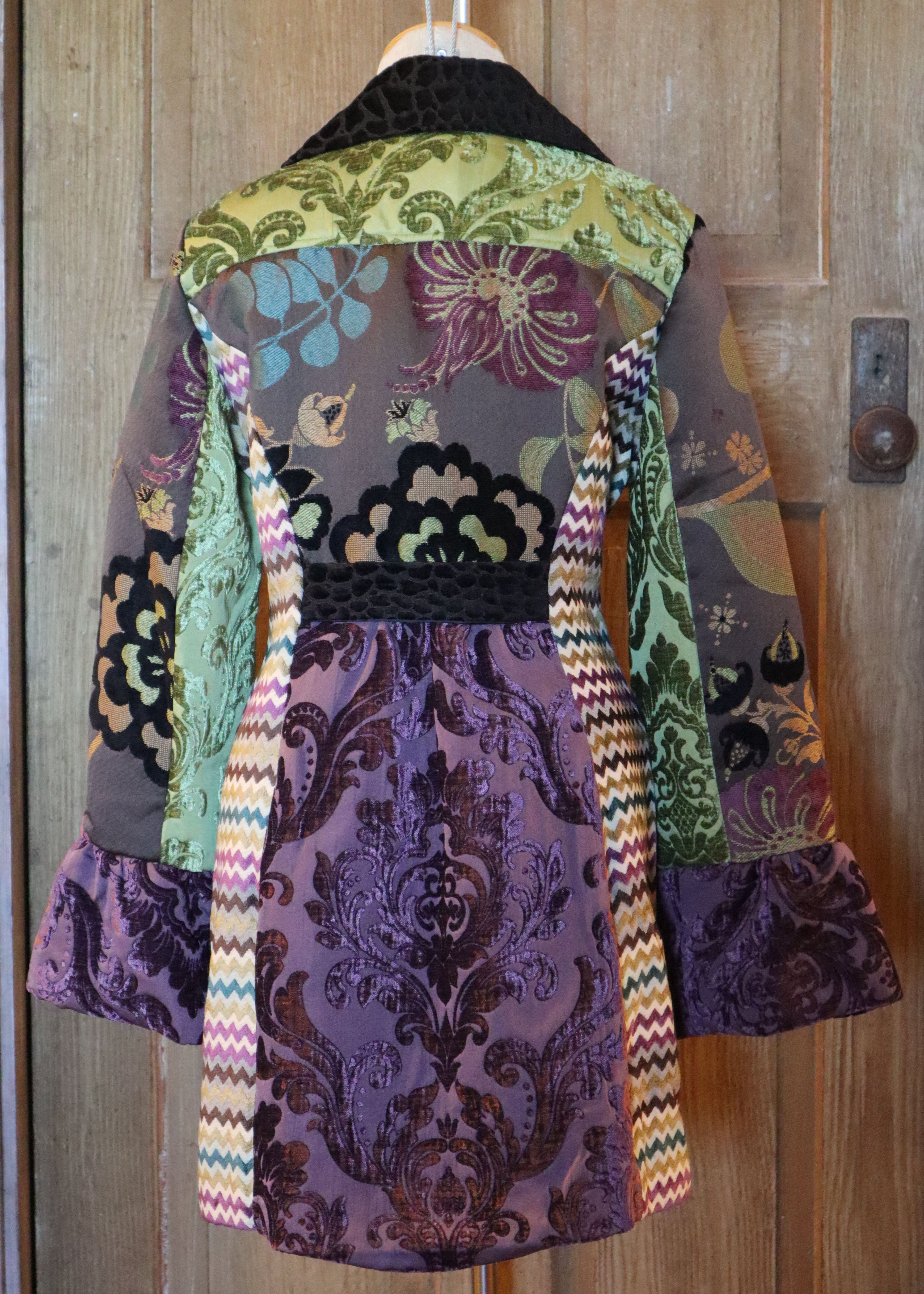 Purple, Green, and Black Floral Long Jacket - Back