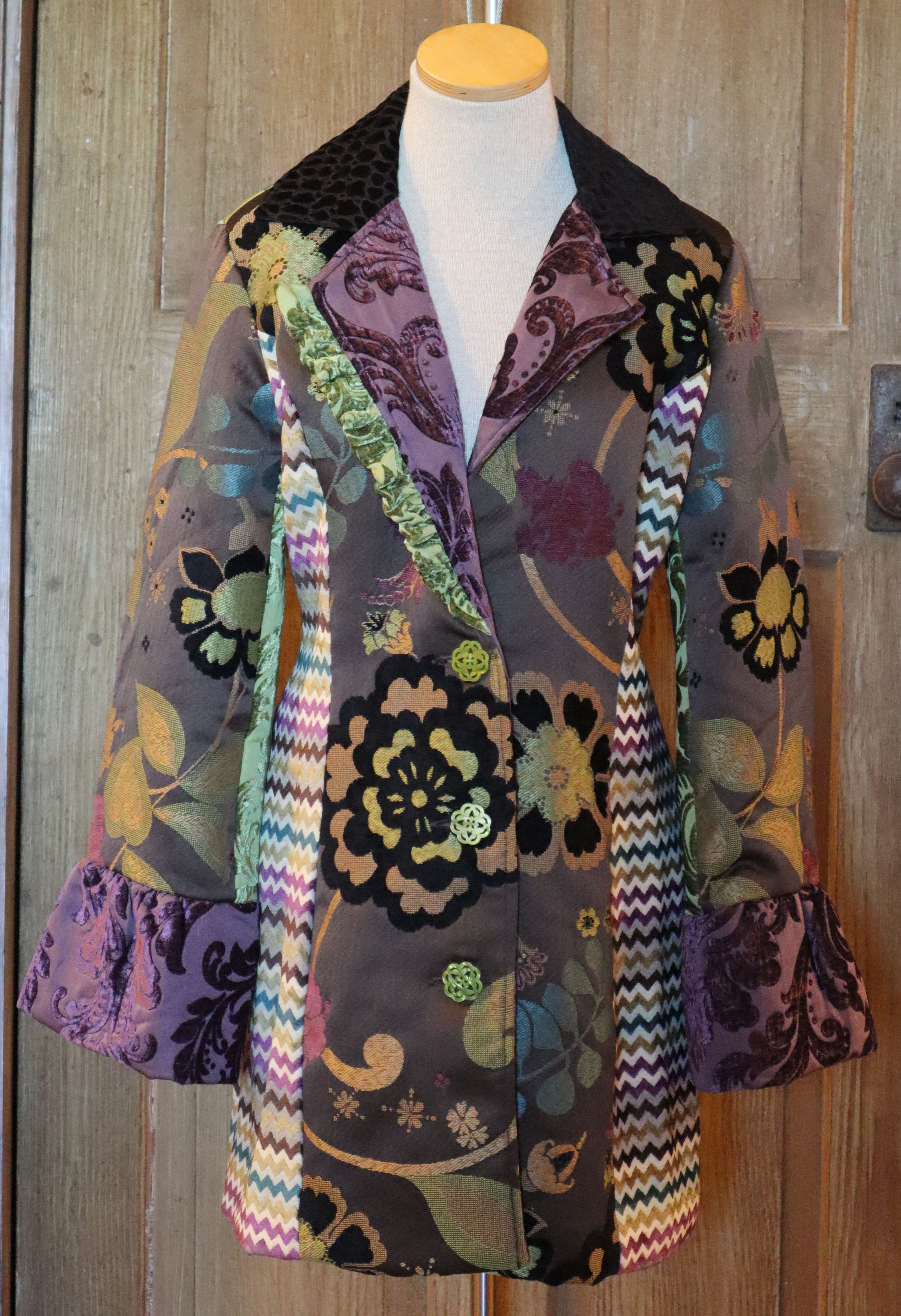 Purple, Green, and Black Floral Long Jacket - Front