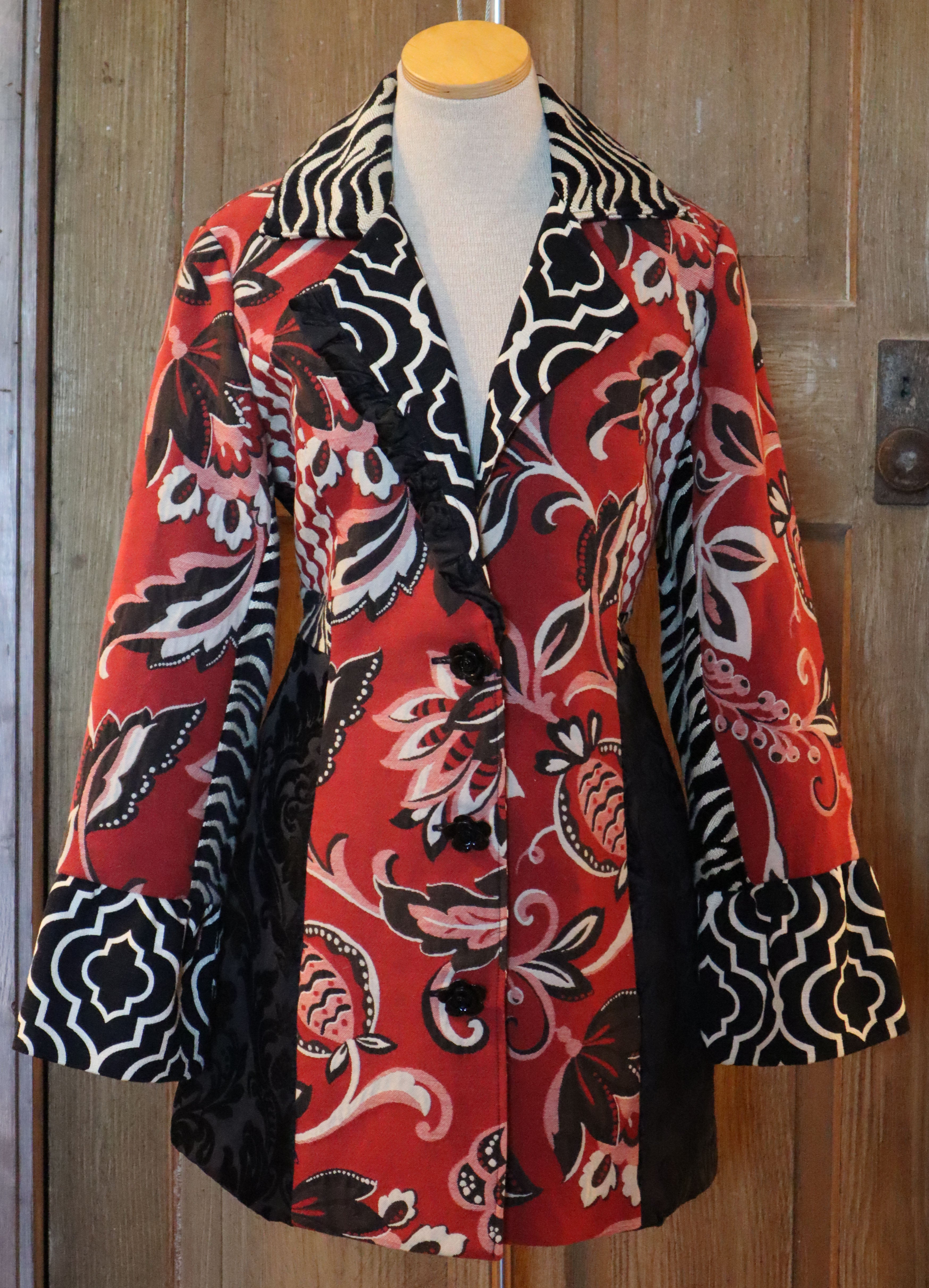 Red and Black Floral Long Jacket - Front